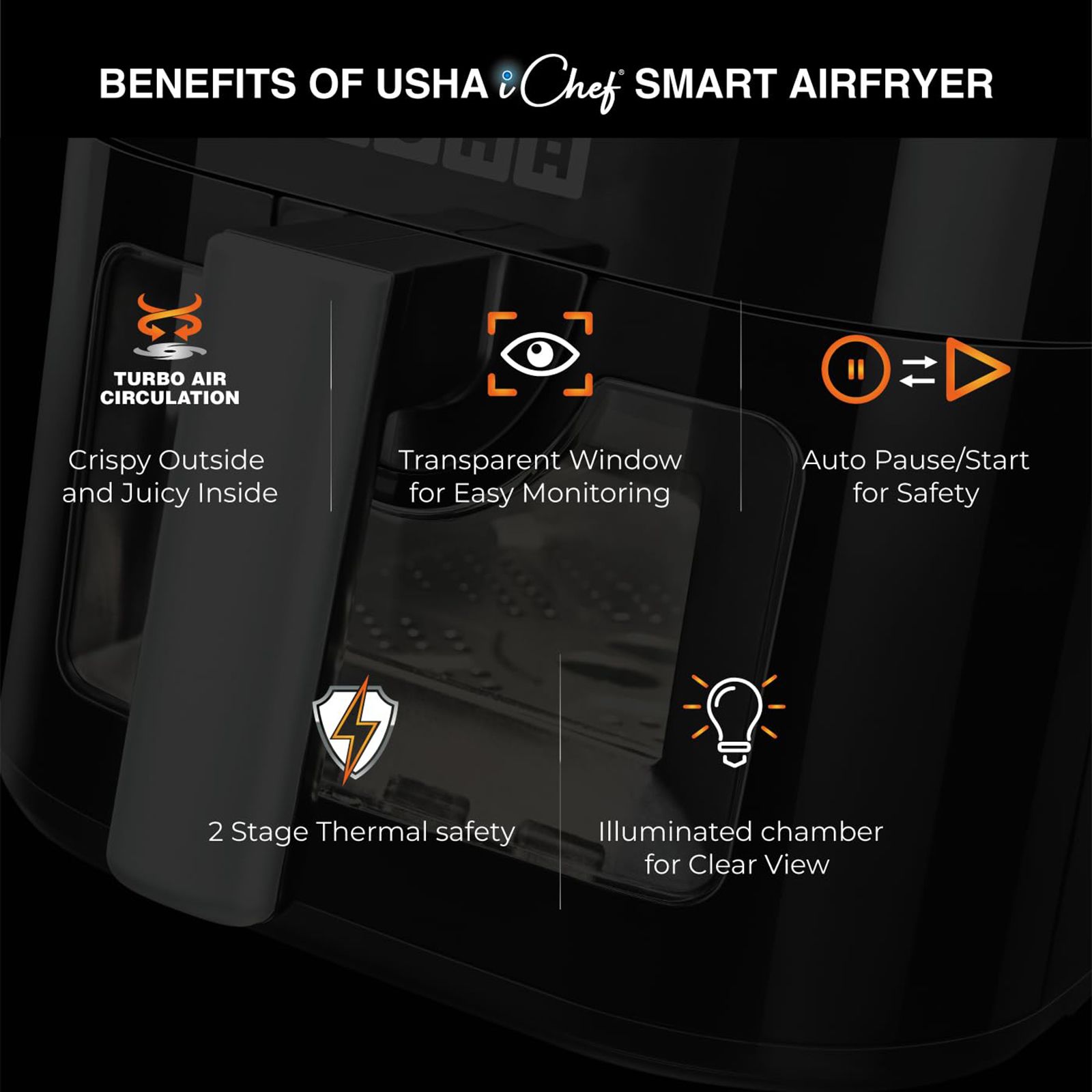 USHA iChef Smart 4.5L 1350 Watt Digital Air Fryer with Turbo Air Circulation Technology (Black)_9