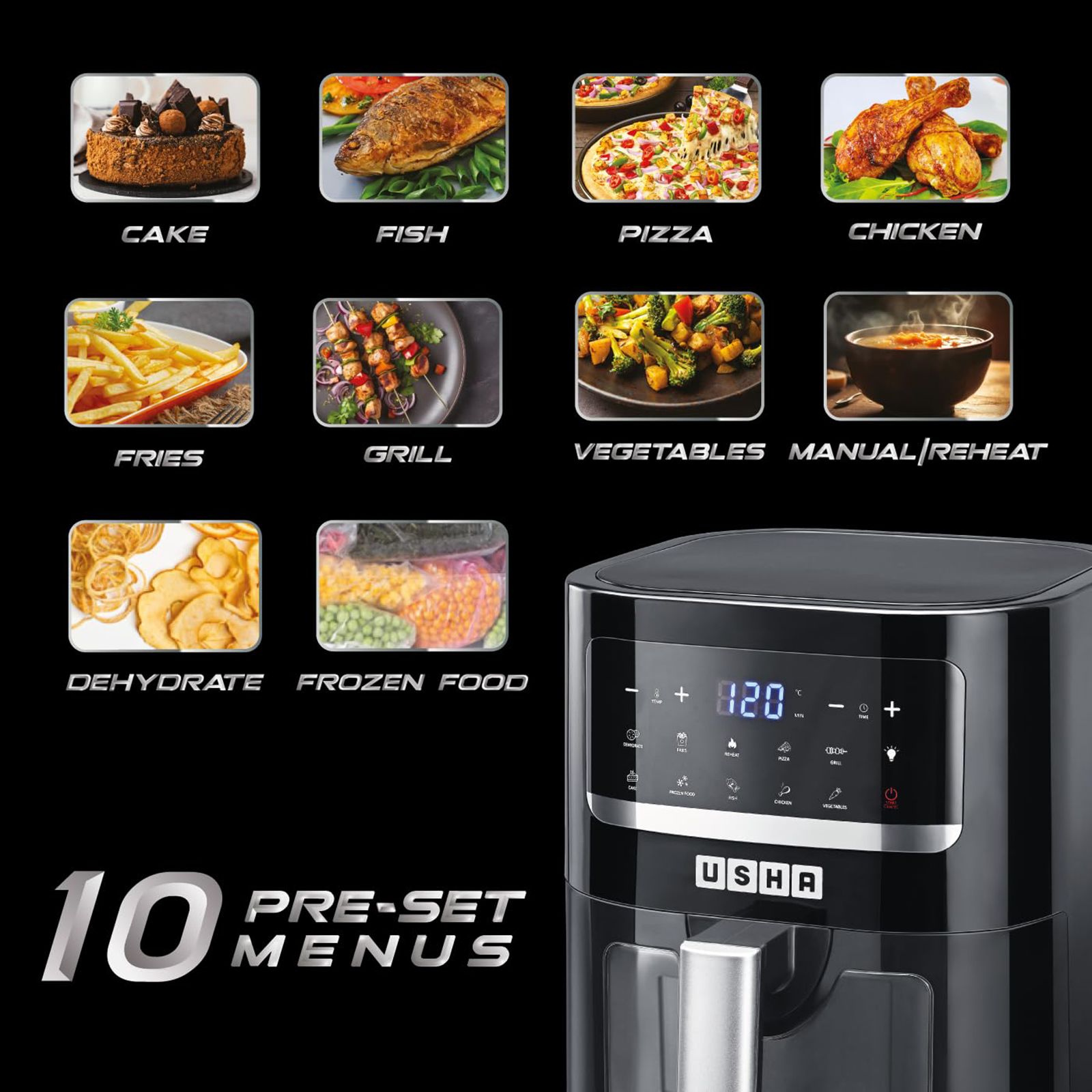 USHA iChef Smart 4.5L 1350 Watt Digital Air Fryer with Turbo Air Circulation Technology (Black)_7
