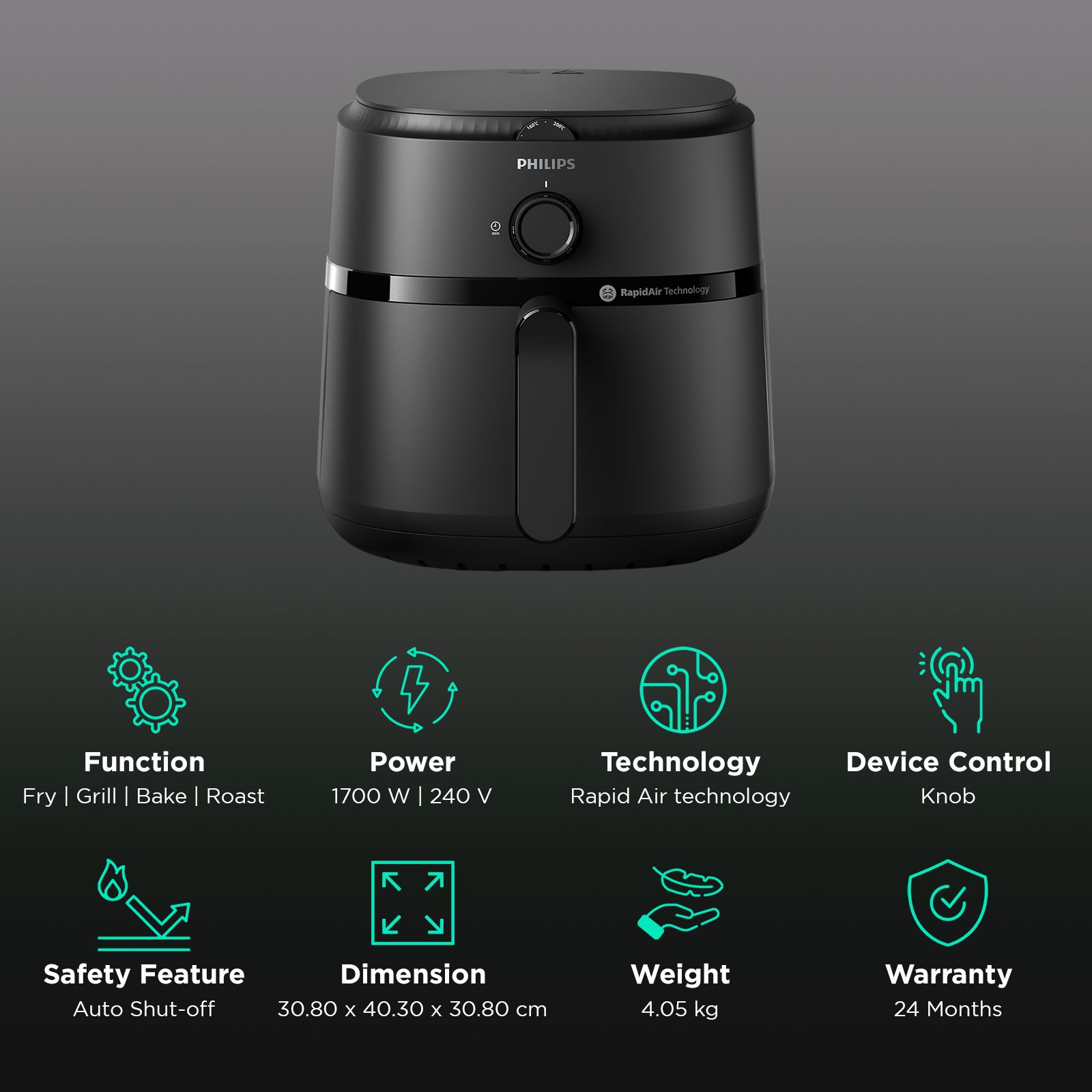 PHILIPS 1000 Series 6.2L 1700 Watt Air Fryer with Rapid Air Technology (Black) PHILIPS 1000 Series 6.2L 1700 Watt Air Fryer with Rapid Air Technology (Black)_3