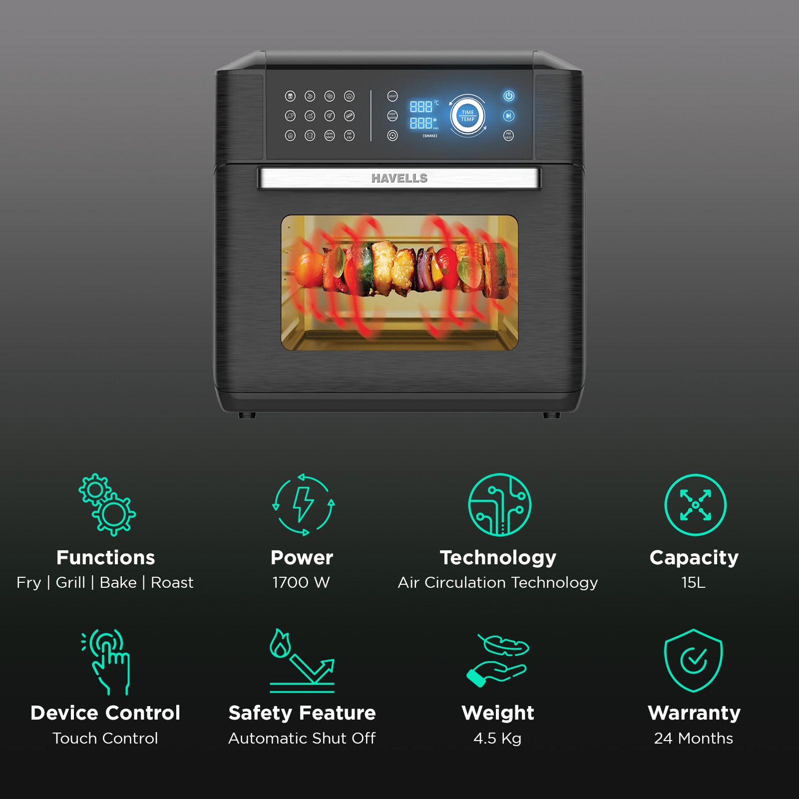HAVELLS Avanza 15L 1700 Watt Digital Air Fryer with 14 Preset Menus (Black) HAVELLS Avanza 15L 1700 Watt Digital Air Fryer with 14 Preset Menus (Black)_2