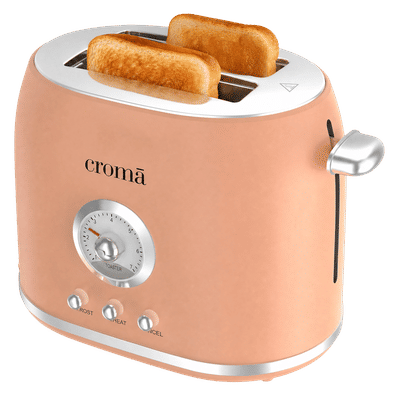 Croma 800W 2 Slice Pop-Up Toaster with Removable Crumb Tray (Peach)