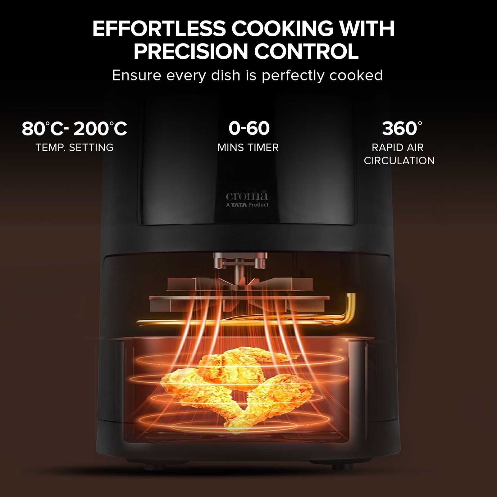 Croma 3.5L 1500 Watt Digital Air Fryer with Rapid Heat Circulation Technology (Black) Croma 3.5L 1500 Watt Digital Air Fryer with Rapid Heat Circulation Technology (Black)_5