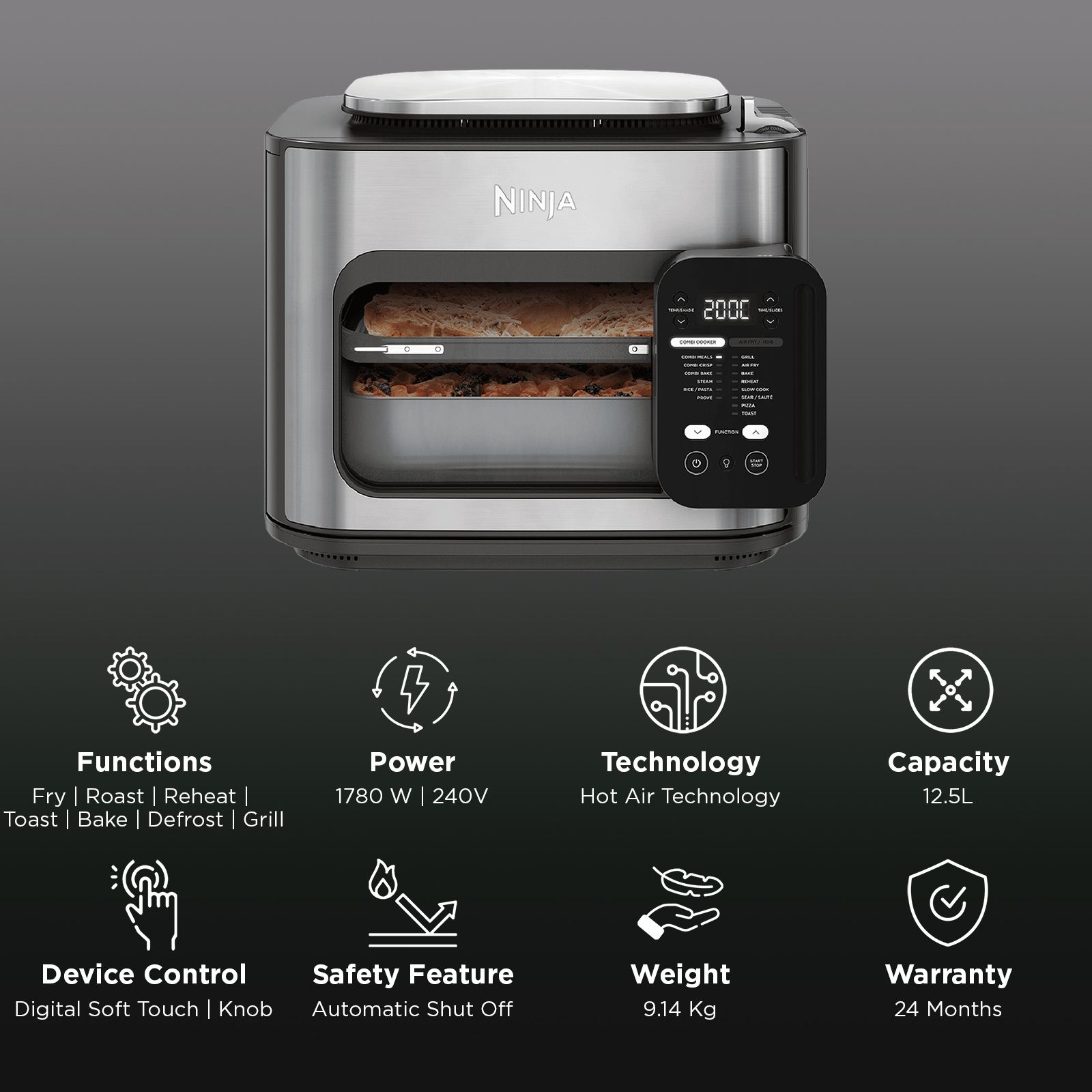 Ninja Combi HyperSteam 12.5L 1780 Watt Digital Multi-Cooker, Oven & Air Fryer with Hot Air Technology (Sea Salt Grey) Ninja Combi HyperSteam 12.5L 1780 Watt Digital Multi-Cooker, Oven & Air Fryer with Hot Air Technology (Sea Salt Grey)_3