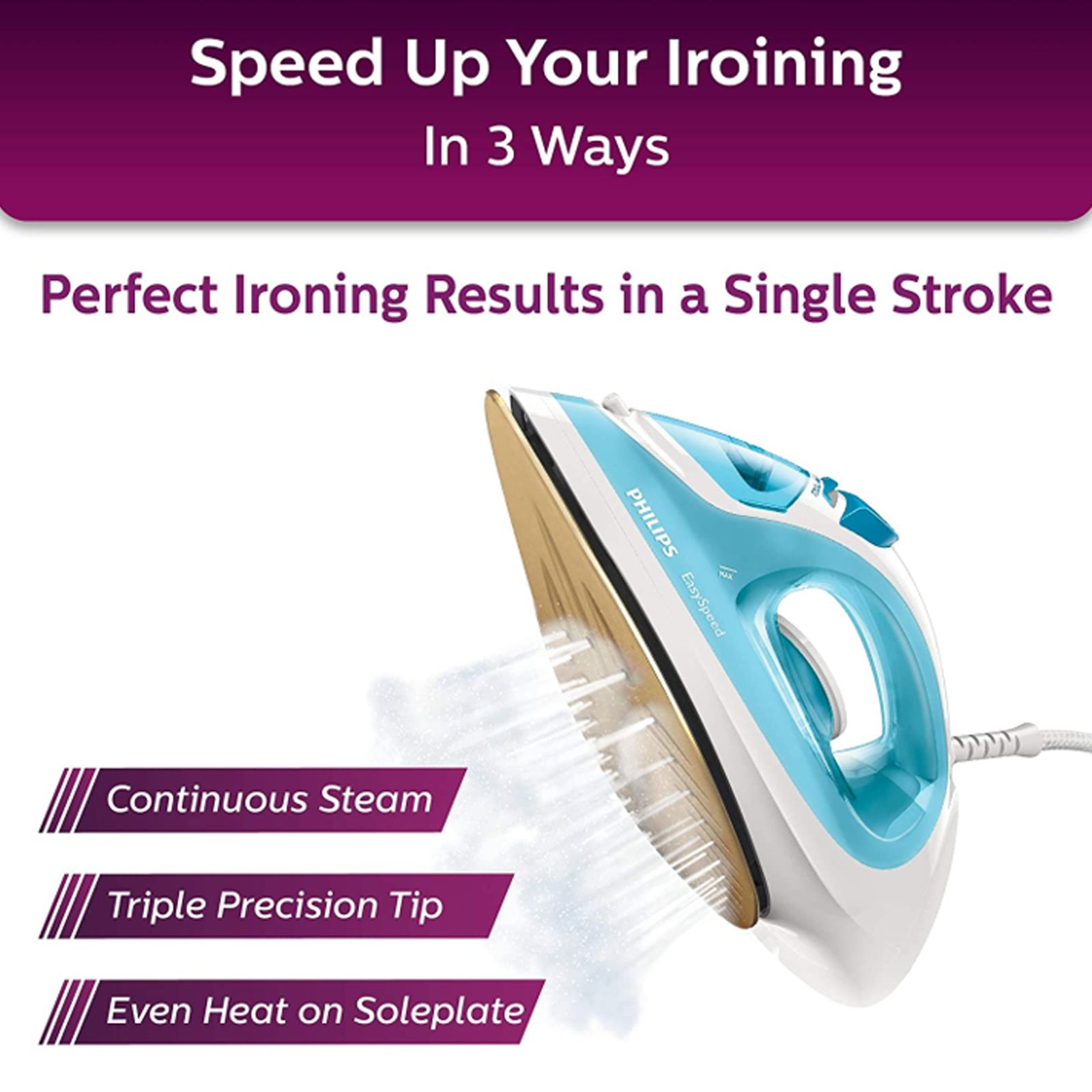 PHILIPS EasySpeed 2000 Watts 200ml Steam Iron (Drip Stop System, SkyBlue) PHILIPS EasySpeed 2000 Watts 200ml Steam Iron (Drip Stop System, SkyBlue)_10