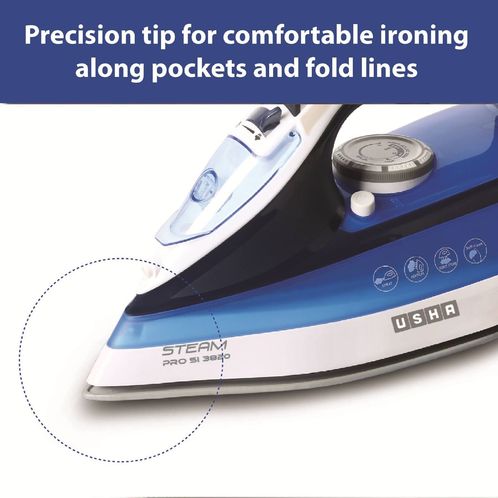 USHA SI 3820 2000 Watts 280ml Steam Iron (Anti-Drip Function, Blue)_6