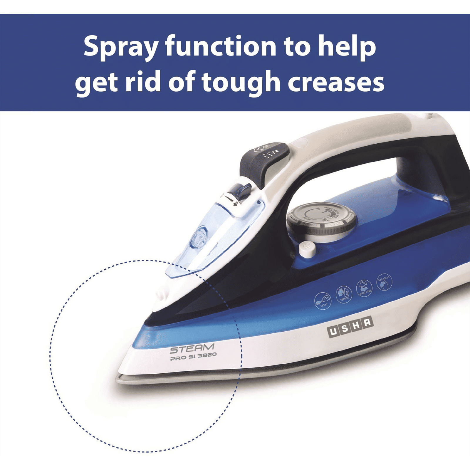 USHA SI 3820 2000 Watts 280ml Steam Iron (Anti-Drip Function, Blue)_3