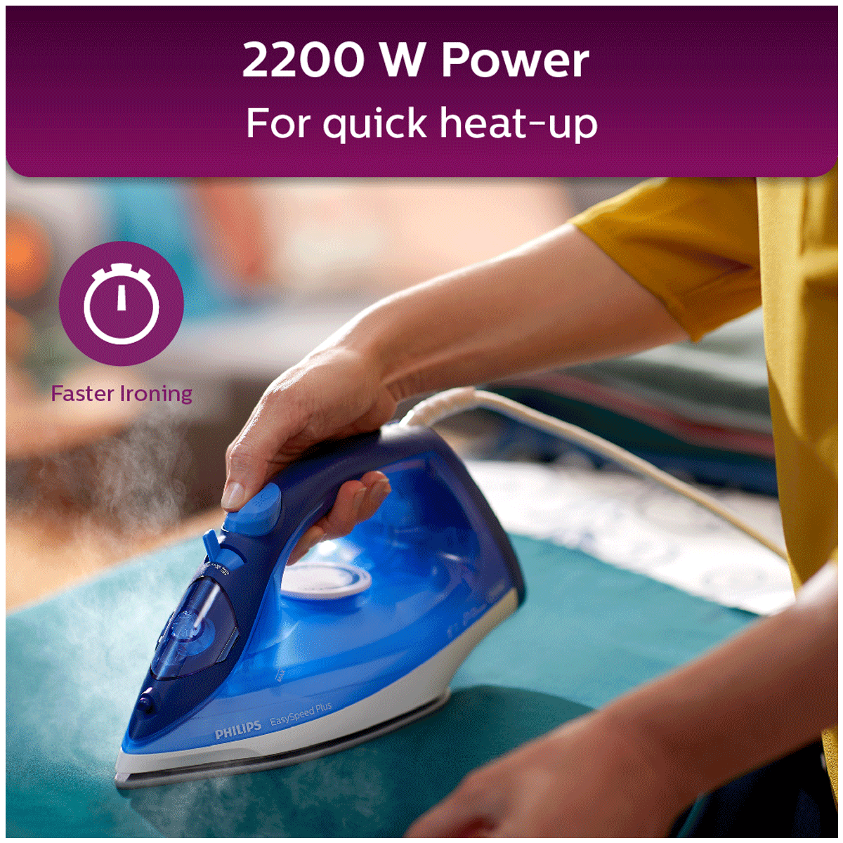 PHILIPS EasySpeed Plus 2200 Watts 270ml Steam Iron (Built-in Calc Clean Slider, Blue)_9
