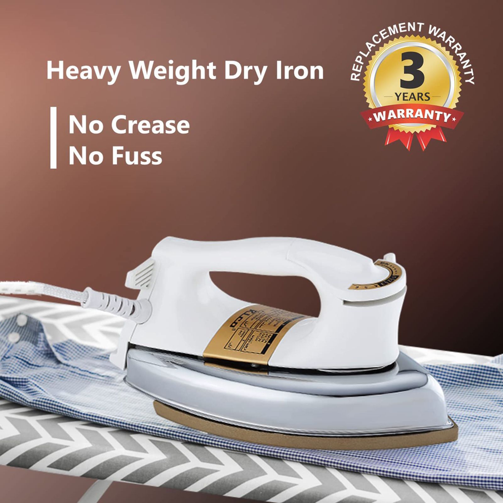 Rico AI13 1000 Watts Dry Iron (Heavy Weight 2kg, White/Silver)_2