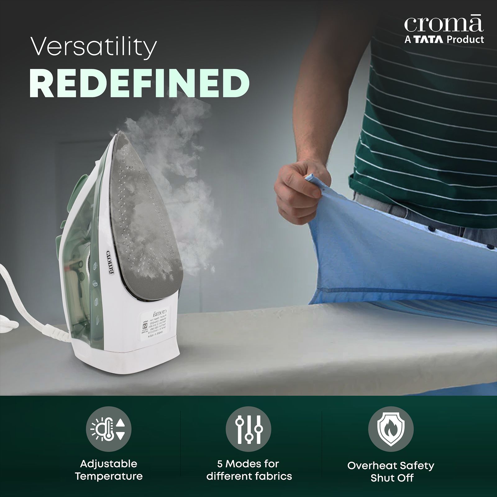 Croma 1600 Watts 210ml Steam Iron (360 Degree Swivel Cord, Grey)_4