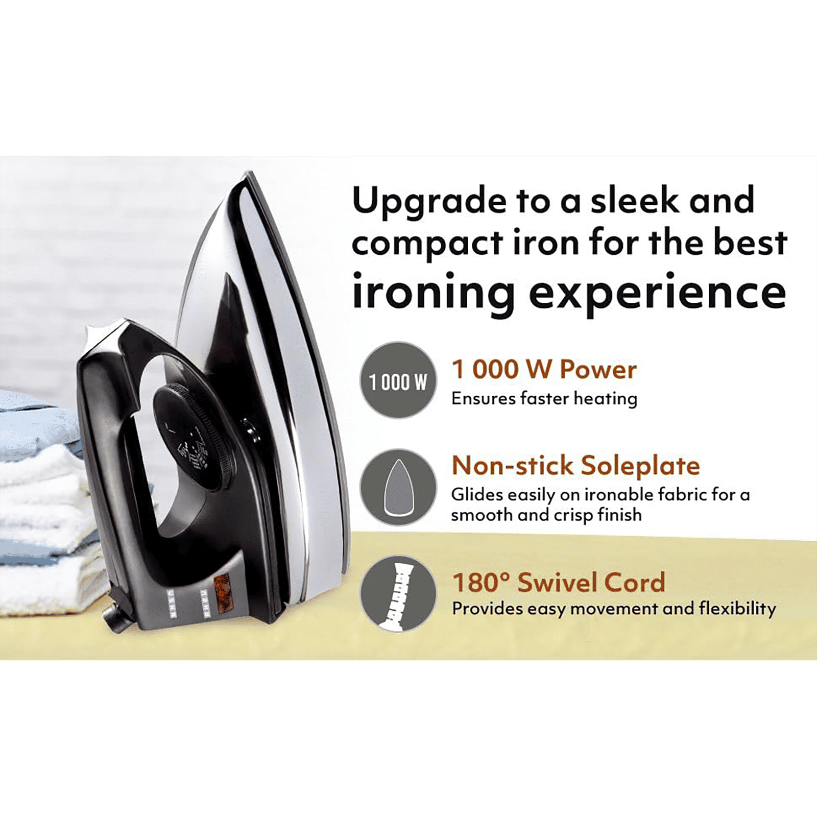 USHA El 2802 1000 Watts Dry Iron (Non Stick Soleplate, White)_5