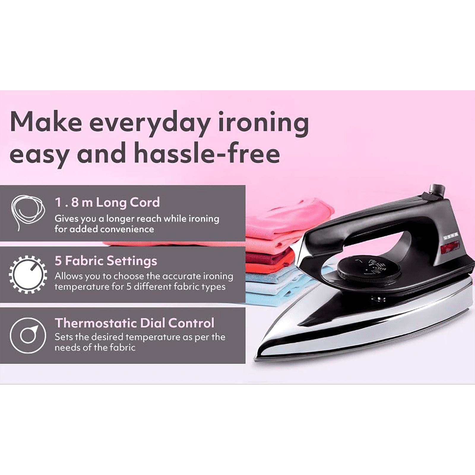 USHA El 2802 1000 Watts Dry Iron (Non Stick Soleplate, White)_6