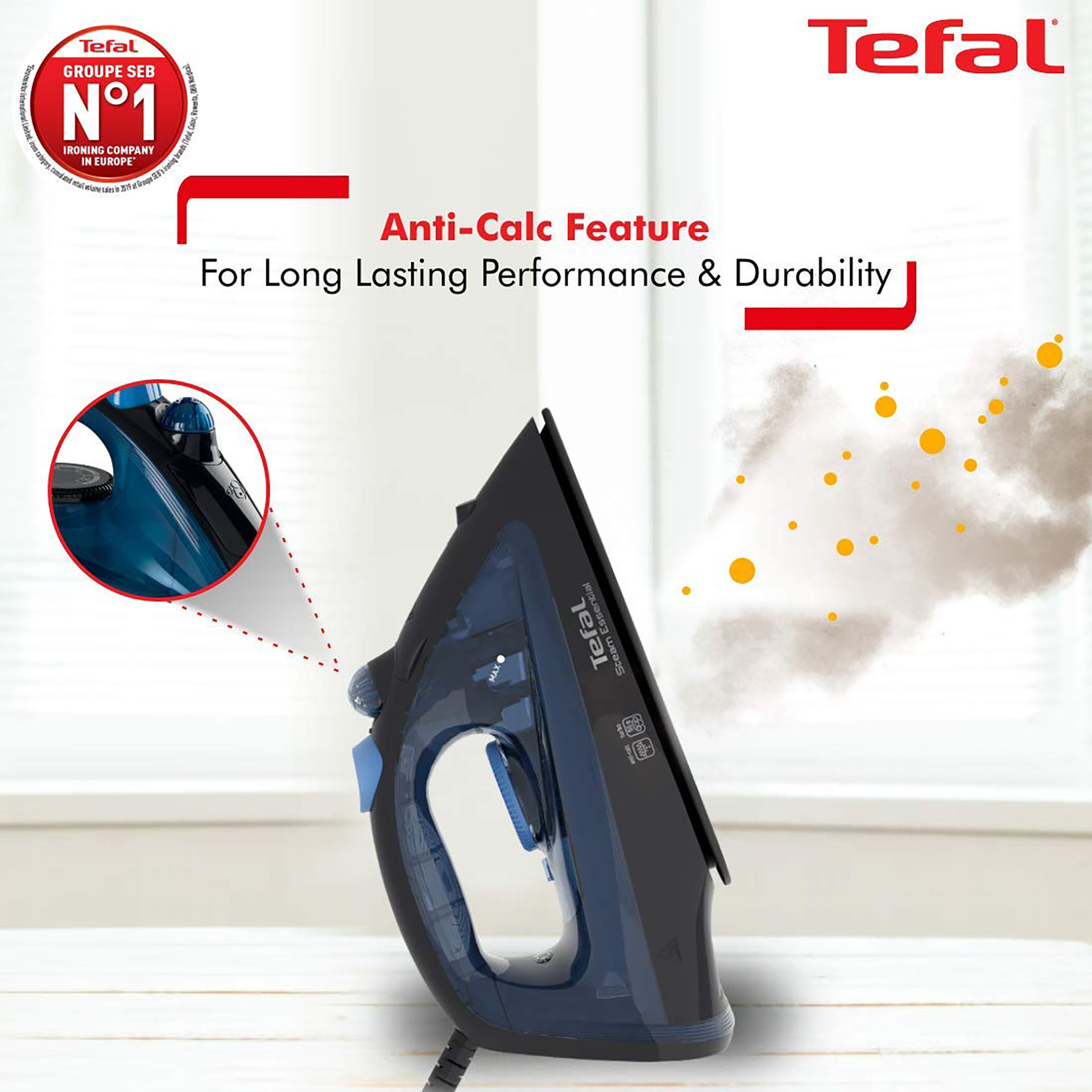 Tefal Steam Essential 1200 Watts 150ml Steam Iron (Anti-Drip Feature, Blue) Tefal Steam Essential 1200 Watts 150ml Steam Iron (Anti-Drip Feature, Blue)_4