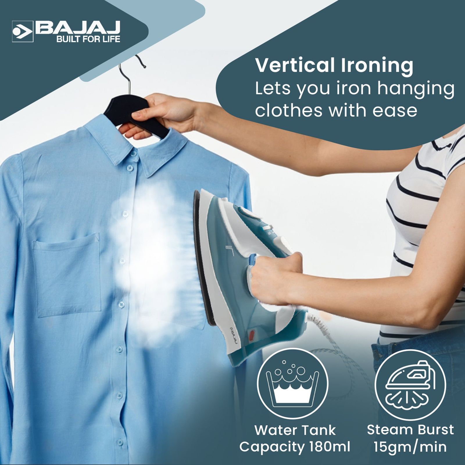 BAJAJ MX 3 Neo 1250 Watts 180ml Steam Iron (Auto Temperature Control Technology, Blue & White) BAJAJ MX 3 Neo 1250 Watts 180ml Steam Iron (Auto Temperature Control Technology, Blue & White)_4