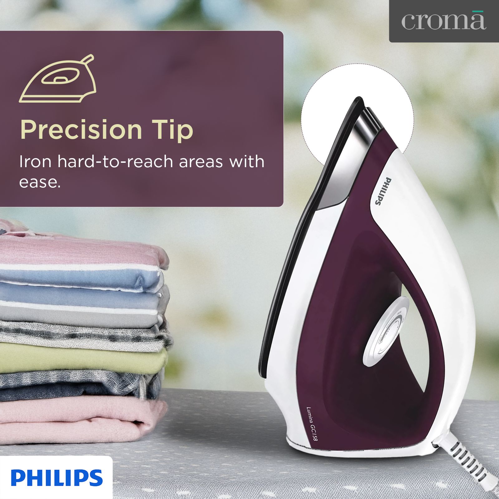 PHILIPS GC158/02 1100 Watts Dry Iron (Cast-in Soleplate Technology, Purple) PHILIPS GC158/02 1100 Watts Dry Iron (Cast-in Soleplate Technology, Purple)_5