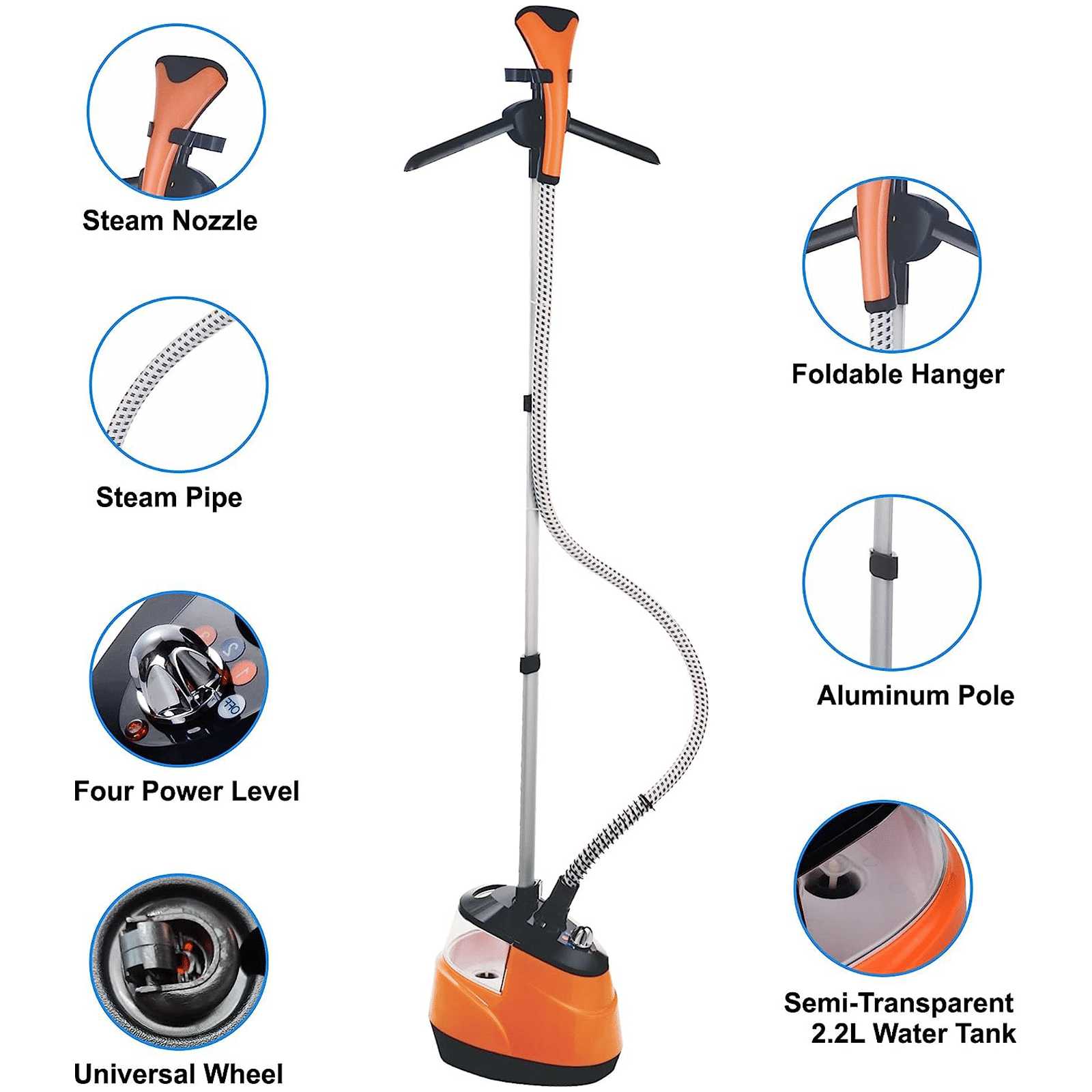 WARMEX 2200 Watts Standing Garment Steamer (2200ml Water Tank, 4 Modes, Indicator Light, Orange)_2