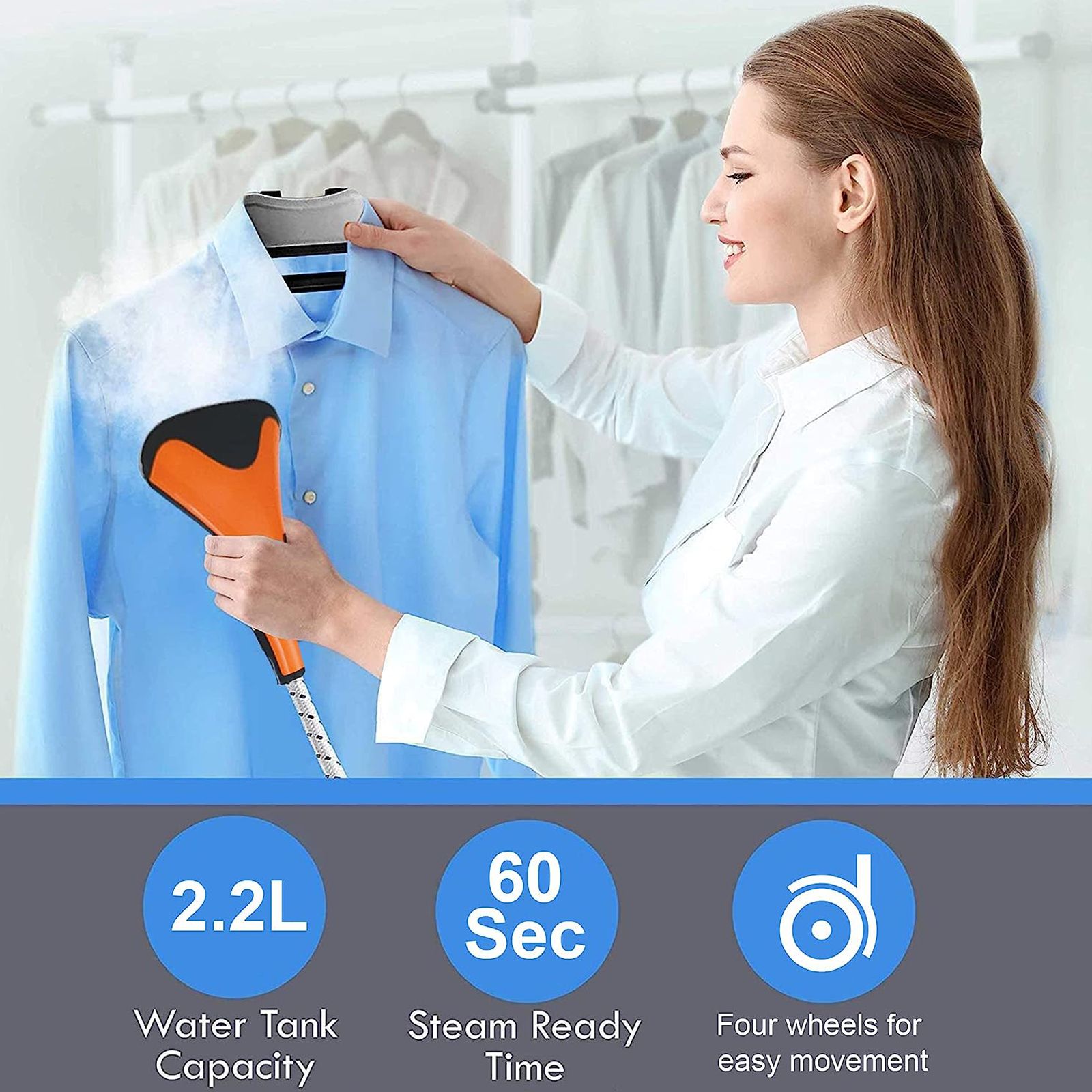 WARMEX 2200 Watts Standing Garment Steamer (2200ml Water Tank, 4 Modes, Indicator Light, Orange)_3