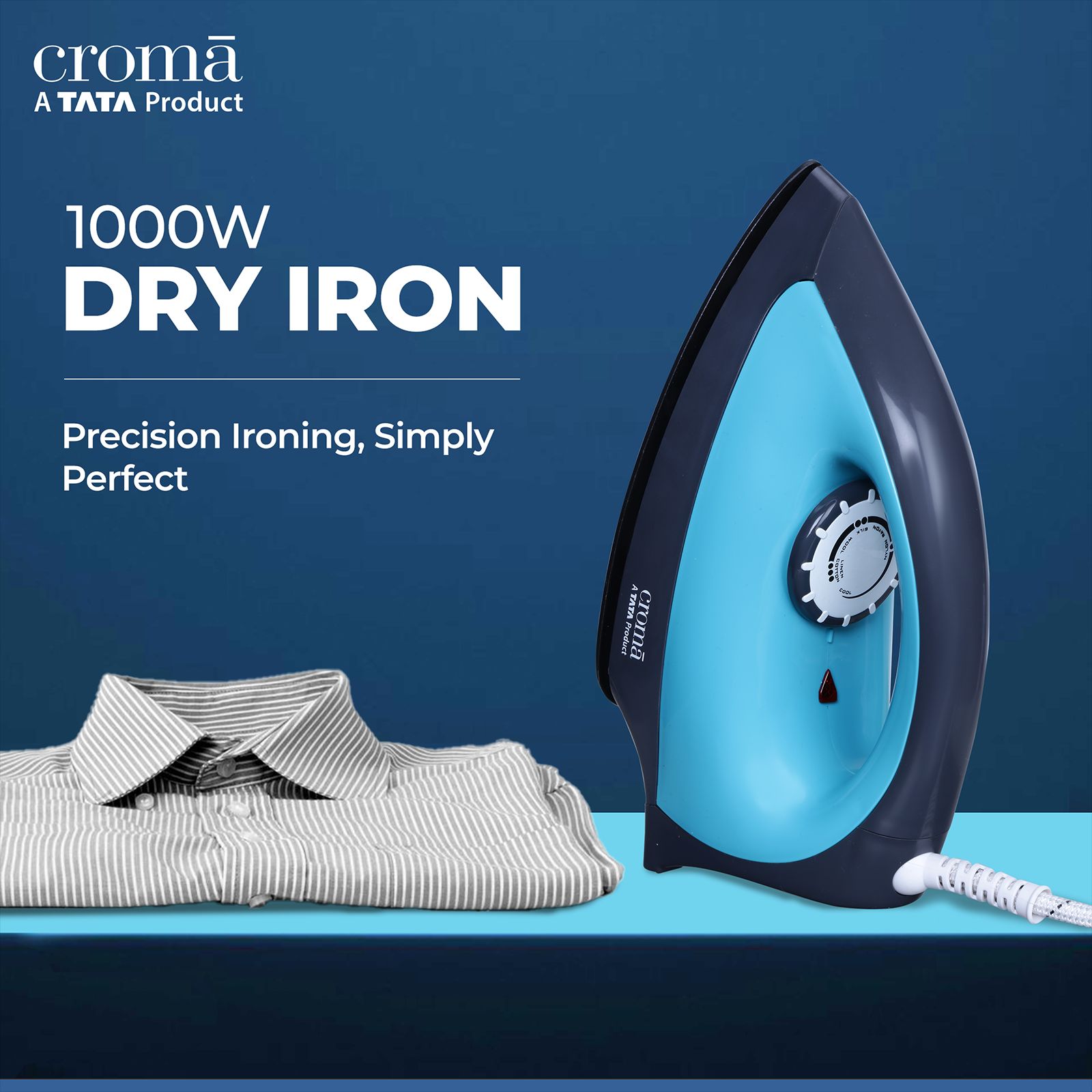 Croma Heavy Weight 1000 Watts Dry Iron (Weilburger Dual Coat Soleplate, AV4414, Turquoise) Croma Heavy Weight 1000 Watts Dry Iron (Weilburger Dual Coat Soleplate, AV4414, Turquoise)_8