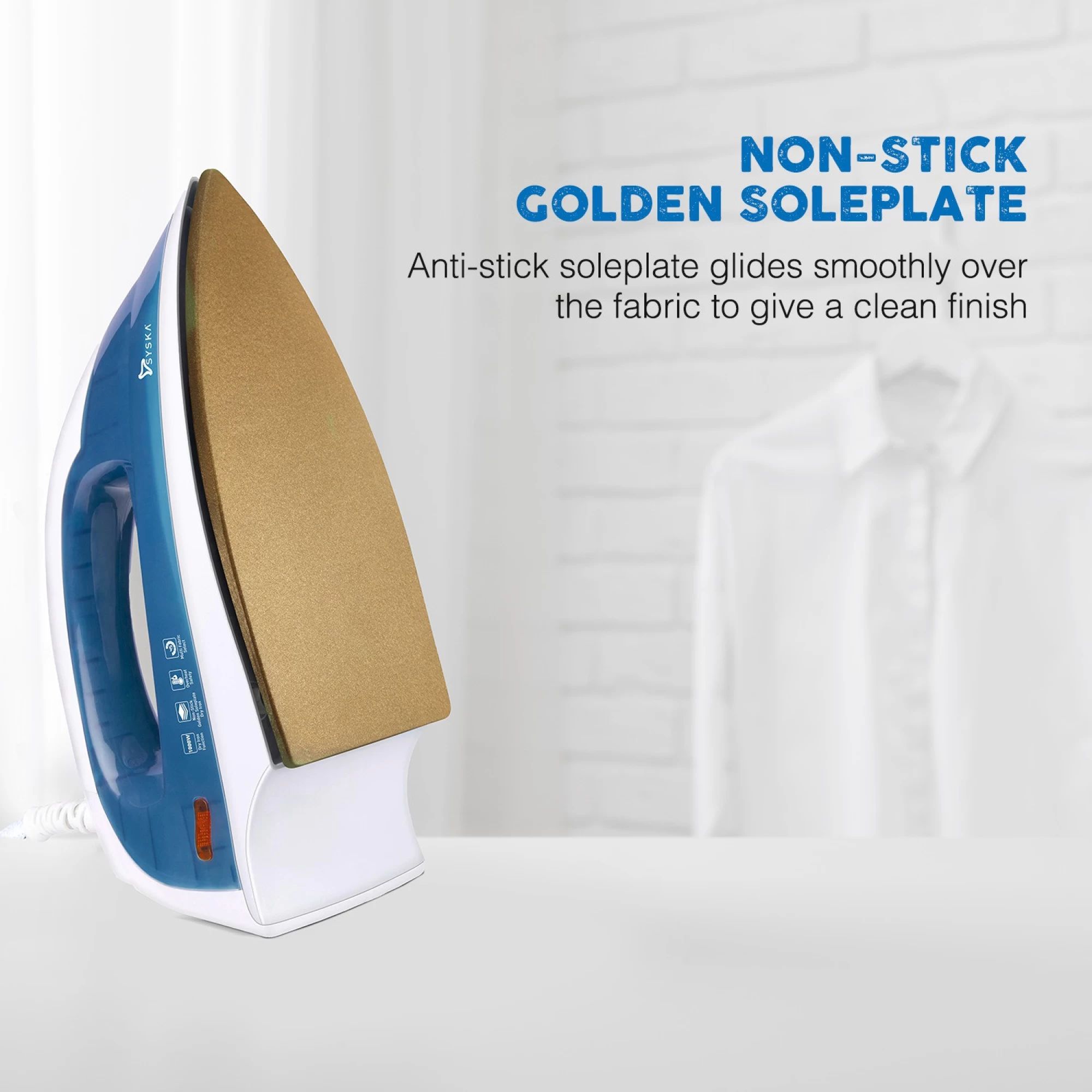 SYSKA Elara 1000 Watts Dry Iron (Non-Stick Golden Soleplate, SDI-200, Teal)_3