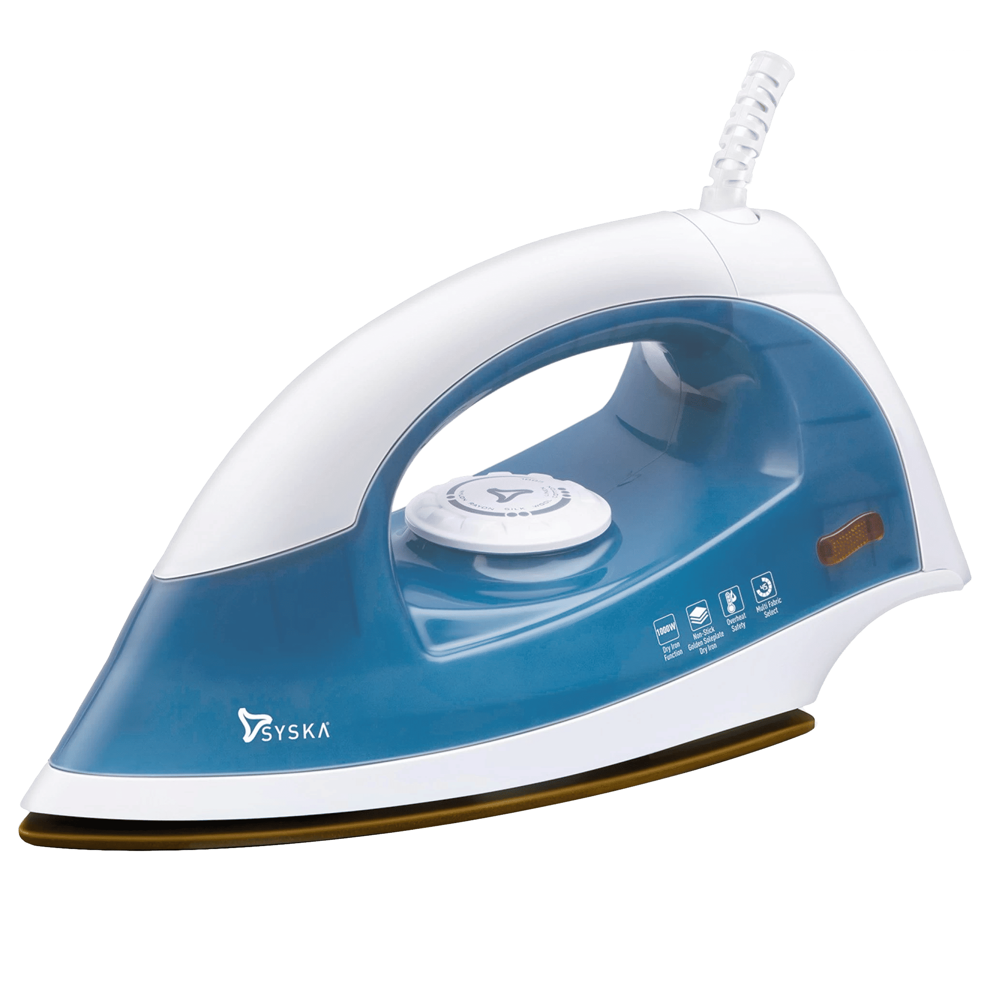 SYSKA Elara 1000 Watts Dry Iron (Non-Stick Golden Soleplate, SDI-200, Teal)_1