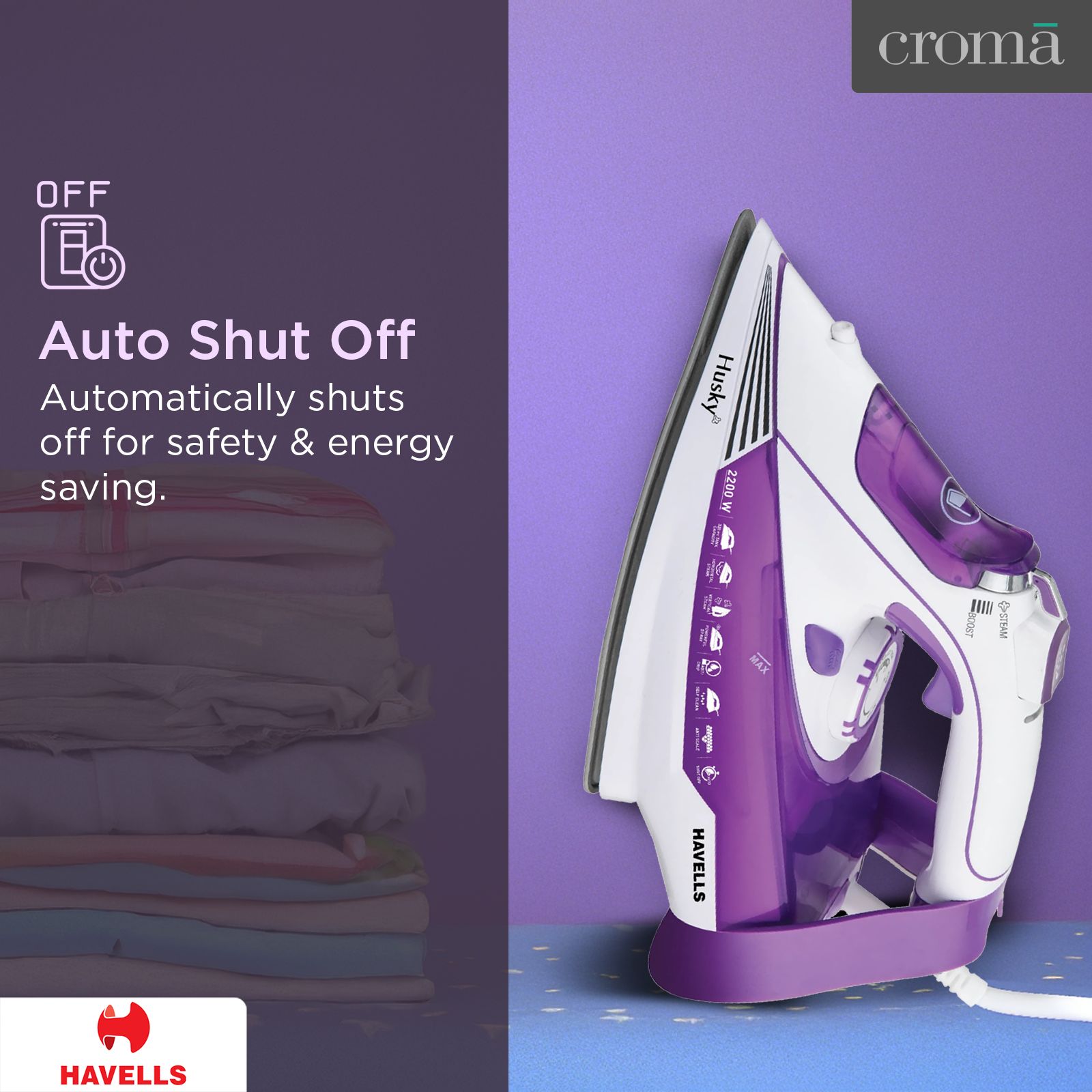 HAVELLS Husky 2200 Watts 320ml Steam Iron (Steam & Spray Burst, Purple) HAVELLS Husky 2200 Watts 320ml Steam Iron (Steam & Spray Burst, Purple)_6