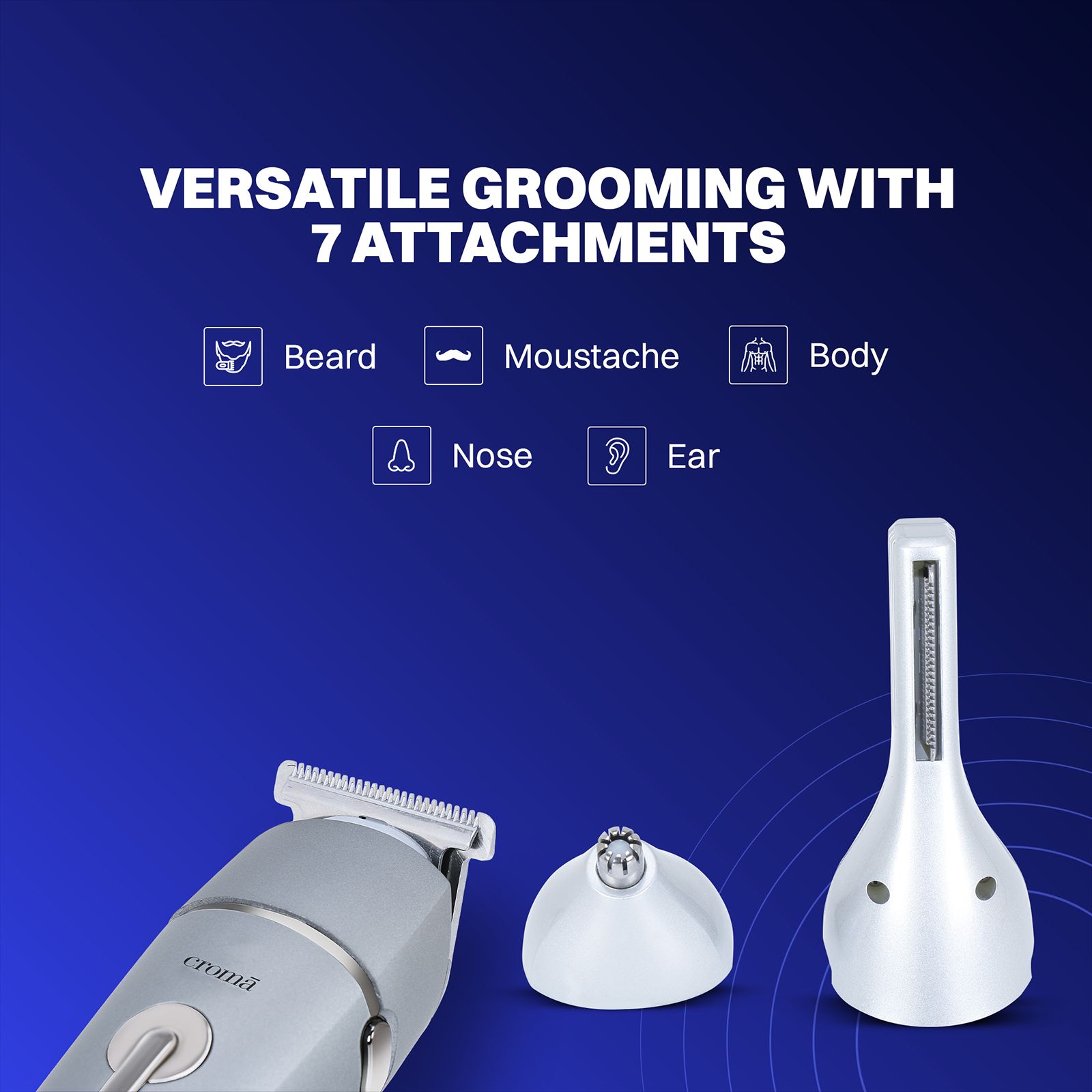 Croma 7-in-1 Rechargeable Cordless Grooming Kit for Face for Men (90mins Runtime, Self Sharpening Technology, Grey)_14