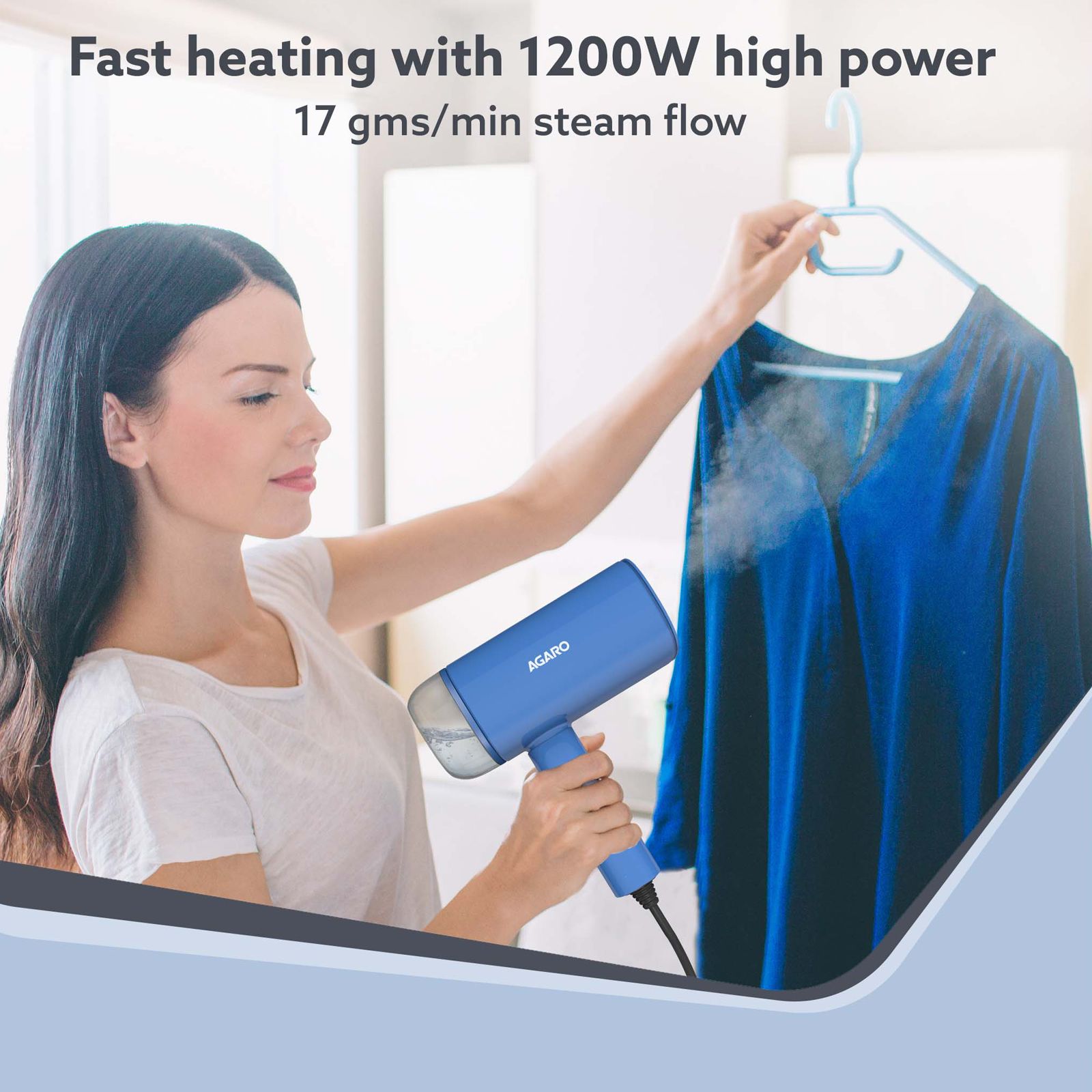 AGARO Elegant 1200 Watts Handheld Garment Steamer (170ml Water Tank, Dry Boiling Protection, Blue)_5