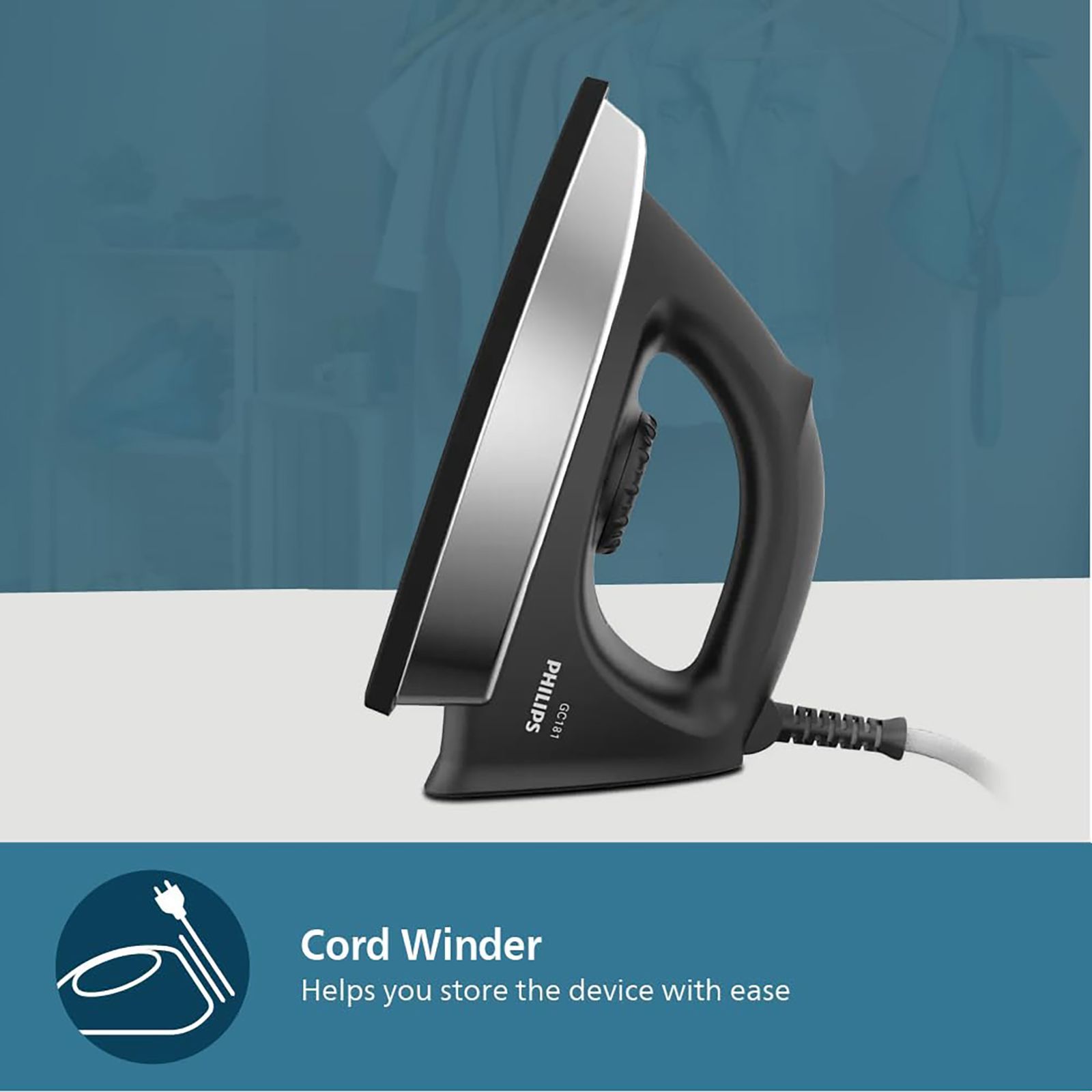 PHILIPS GC181/80 1000 Watts Dry Iron (Ergonomic Grip, Black)_8