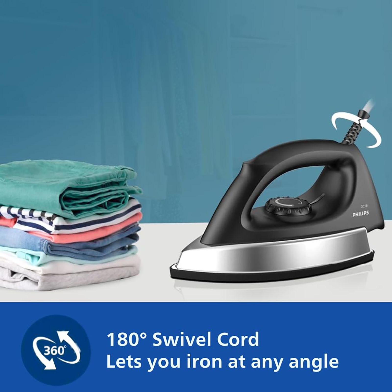 PHILIPS GC181/80 1000 Watts Dry Iron (Ergonomic Grip, Black)_11