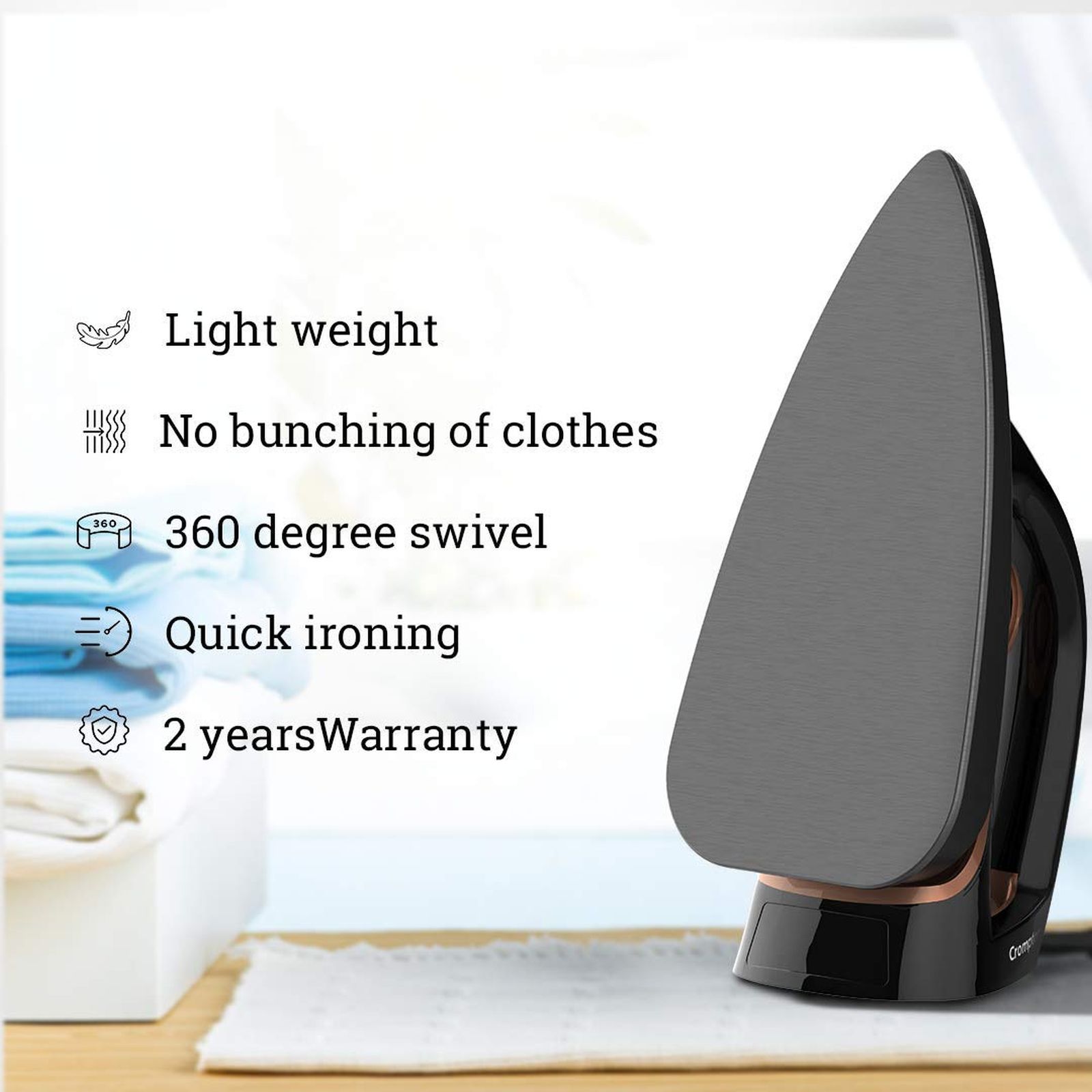Crompton InstaGlide 1000 Watts Dry Iron (6 Fabric Settings, Black) Crompton InstaGlide 1000 Watts Dry Iron (6 Fabric Settings, Black)_2