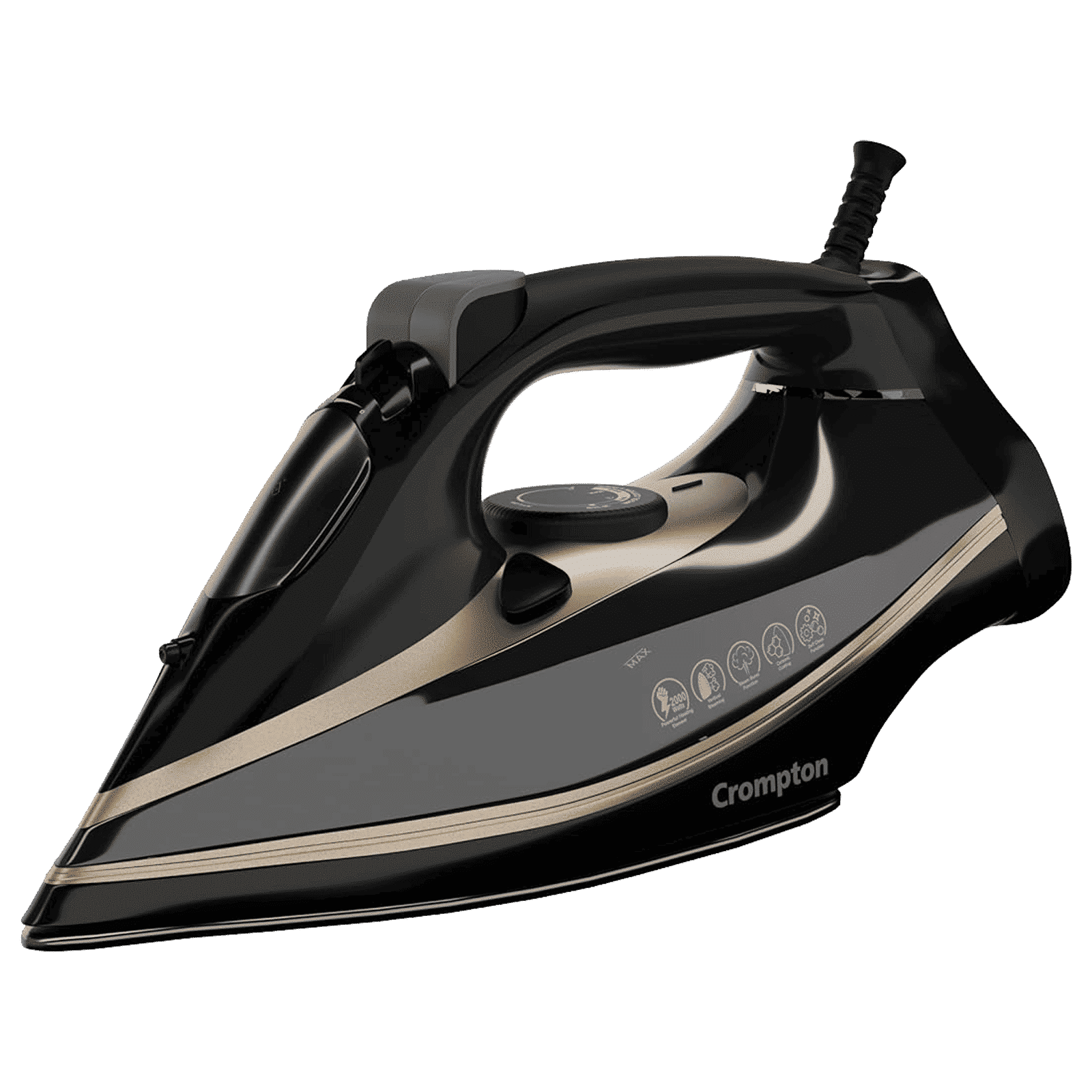 Crompton Fabrigenius 2000 Watts 380ml Steam Iron (6 Fabric Settings, Black)_1