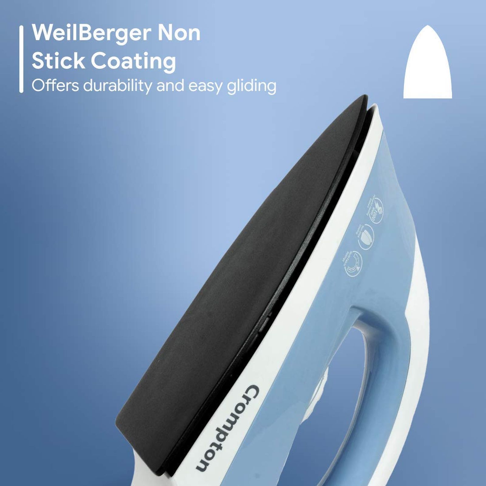 Crompton Brio 1000 Watts Dry Iron (6 Fabric Settings, Sky Blue & White)_3
