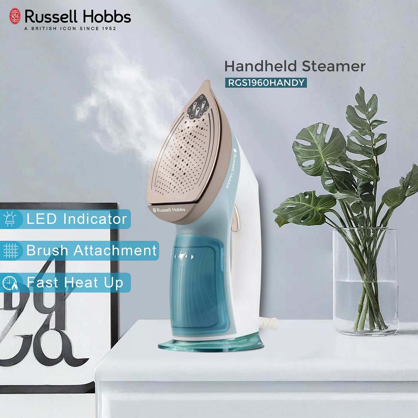 Russell Hobbs RGS1960HANDY 1960 Watts Handheld Garment Steamer (180ml Water Tank, 2 Modes, Temperature Control, Aqua Blue)_4