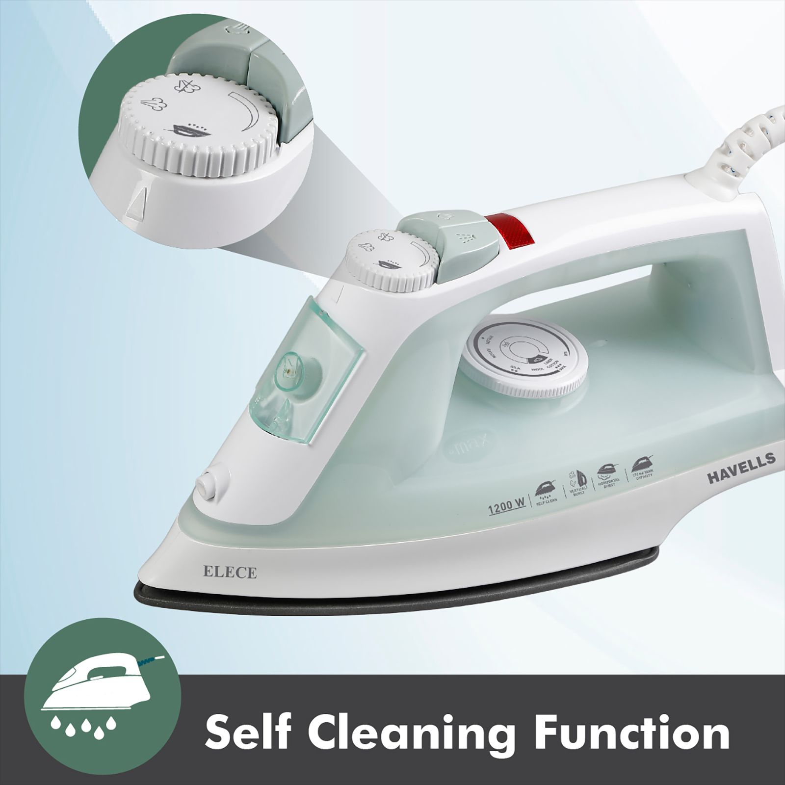 HAVELLS Elece 1200 Watts 170ml Steam Iron (Vertical & Horizontal Steam, Pista Green) HAVELLS Elece 1200 Watts 170ml Steam Iron (Vertical & Horizontal Steam, Pista Green)_6
