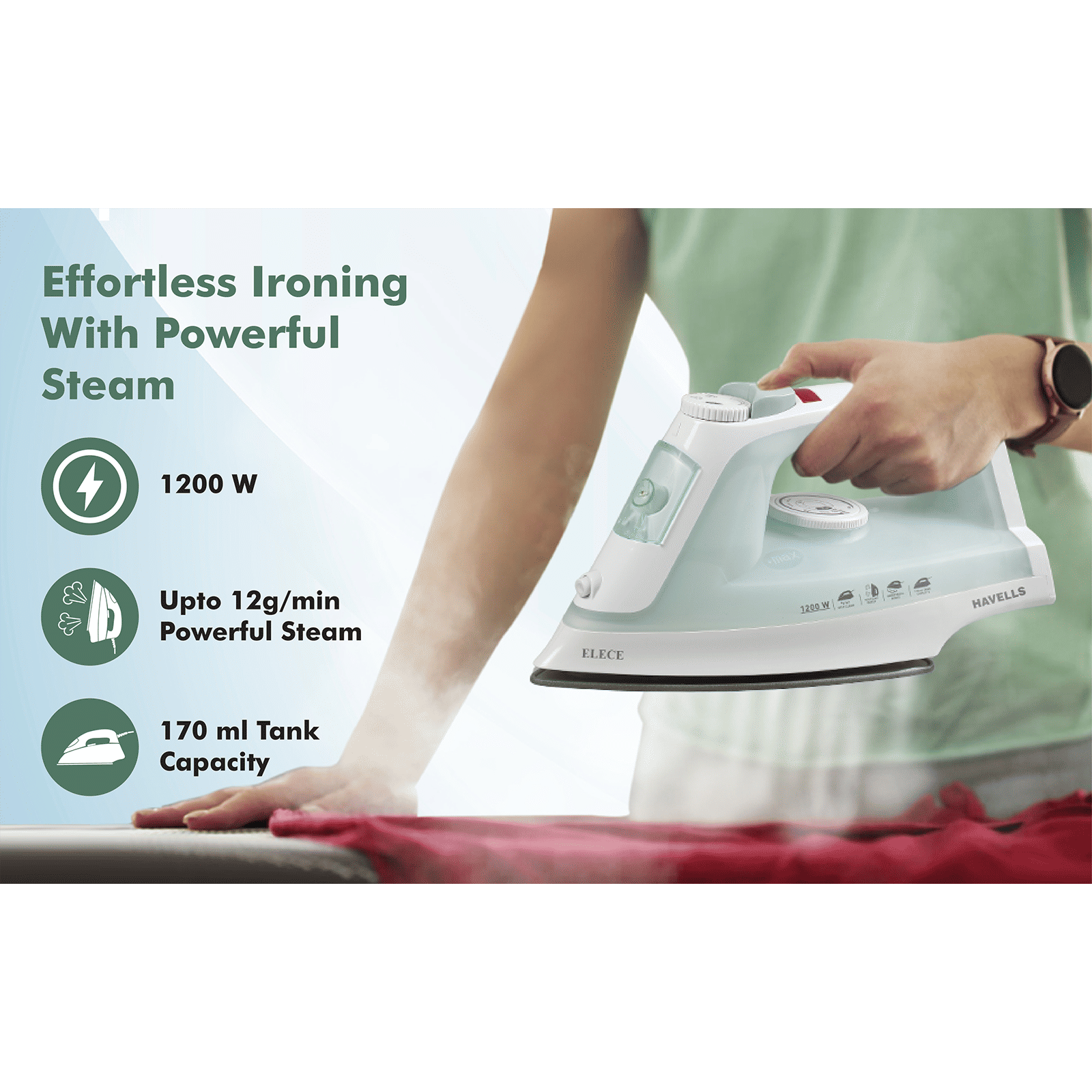 HAVELLS Elece 1200 Watts 170ml Steam Iron (Vertical & Horizontal Steam, Pista Green) HAVELLS Elece 1200 Watts 170ml Steam Iron (Vertical & Horizontal Steam, Pista Green)_3