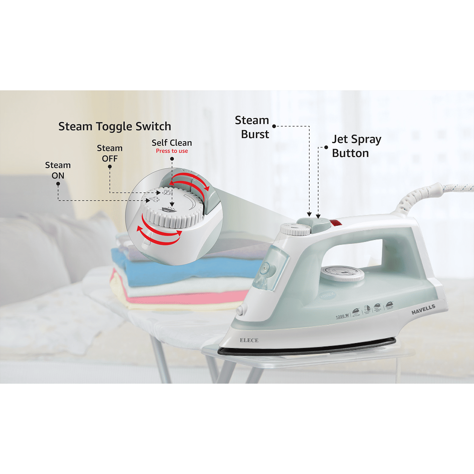 HAVELLS Elece 1200 Watts 170ml Steam Iron (Vertical & Horizontal Steam, Pista Green) HAVELLS Elece 1200 Watts 170ml Steam Iron (Vertical & Horizontal Steam, Pista Green)_4