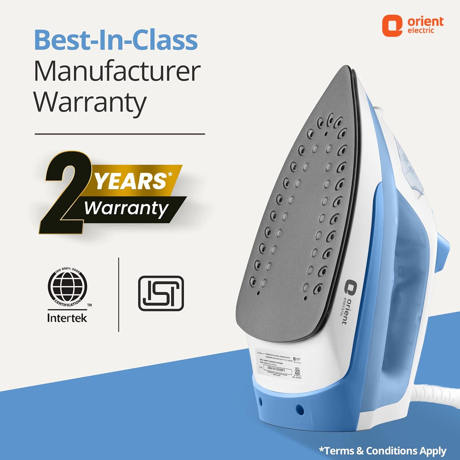 Orient FabriFeel 1600 Watts 230ml Steam Iron (Temperature Control, White & Blue) Orient FabriFeel 1600 Watts 230ml Steam Iron (Temperature Control, White & Blue)_10