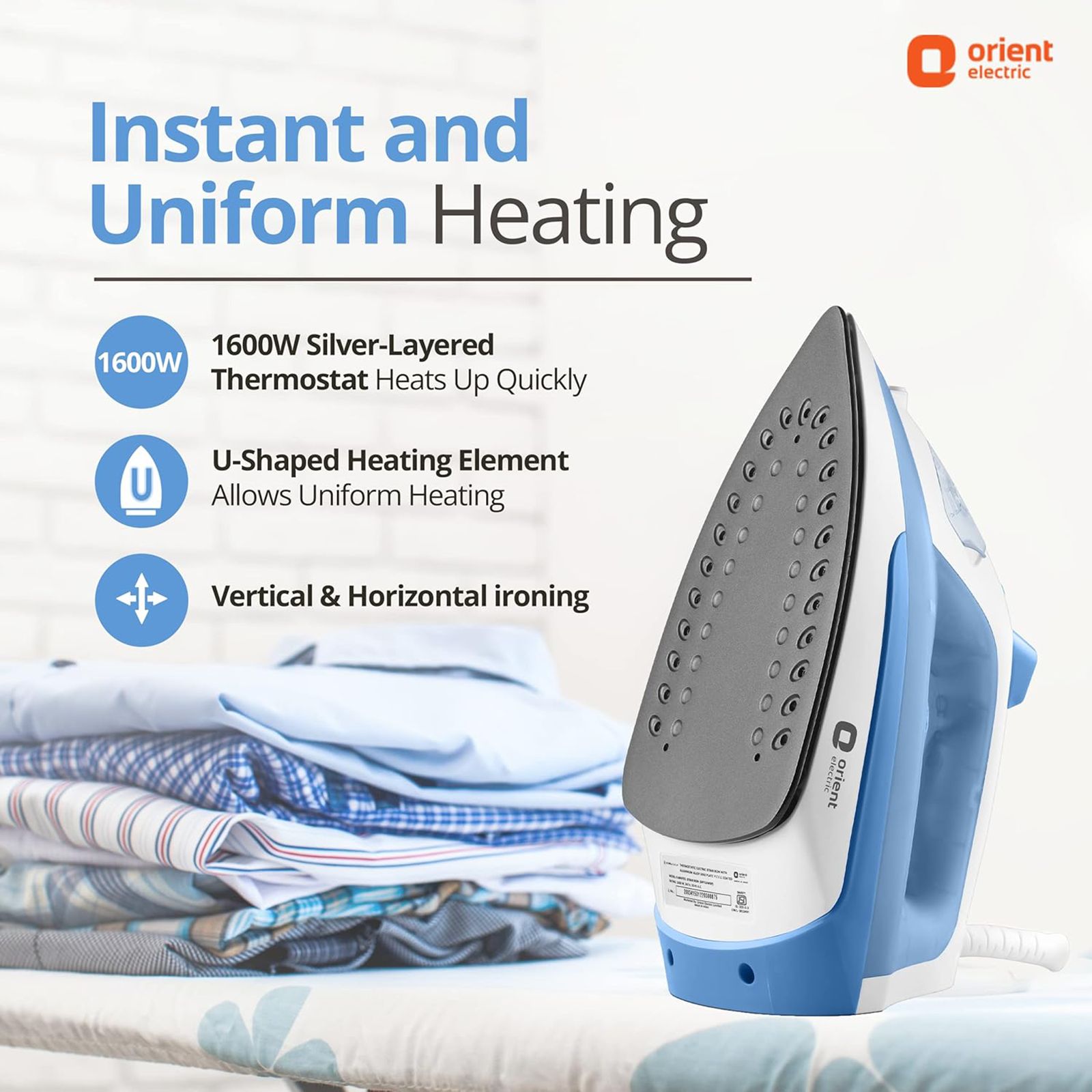 Orient FabriFeel 1600 Watts 230ml Steam Iron (Temperature Control, White & Blue) Orient FabriFeel 1600 Watts 230ml Steam Iron (Temperature Control, White & Blue)_5