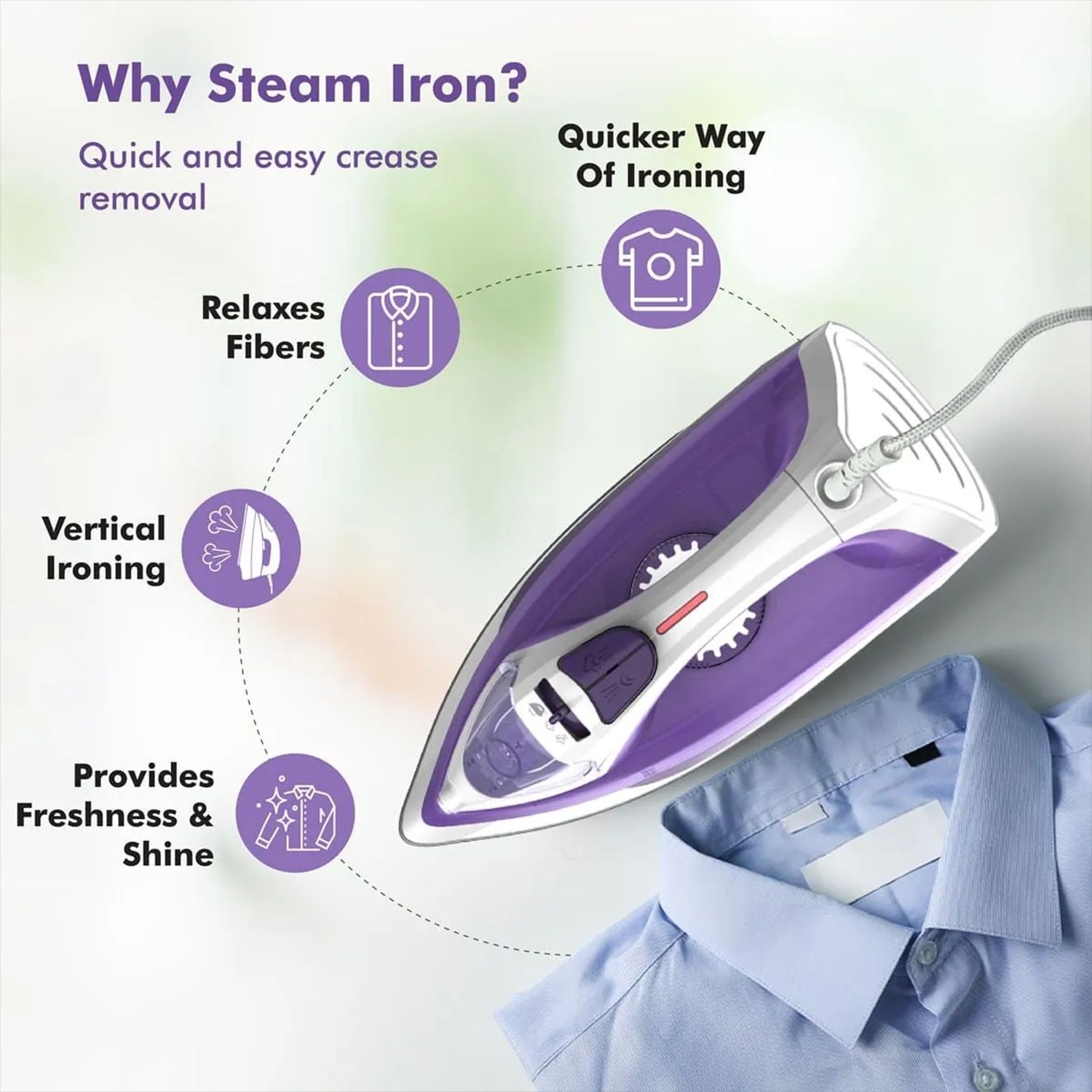 HAVELLS Stella 2000 Watts 220ml Steam Iron (Vertical & Horizontal Steam Burst, Purple) HAVELLS Stella 2000 Watts 220ml Steam Iron (Vertical & Horizontal Steam Burst, Purple)_6
