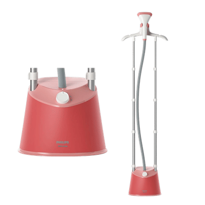 PHILIPS STE1020/40 1800 Watts Standing Garment Steamer (1800ml Water Tank, 3 Modes, Adjustable Double Poles, Soft Red)
