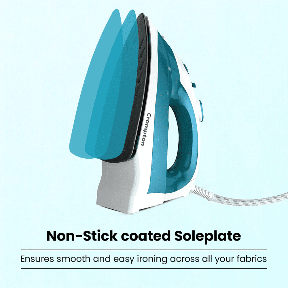Crompton FabriMax Neo 1250 Watts 200ml Steam Iron (6 Fabric Settings, White & Teal) Crompton FabriMax Neo 1250 Watts 200ml Steam Iron (6 Fabric Settings, White & Teal)_10