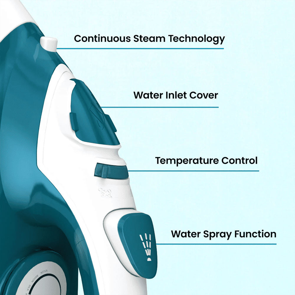 Crompton FabriMax Neo 1250 Watts 200ml Steam Iron (6 Fabric Settings, White & Teal) Crompton FabriMax Neo 1250 Watts 200ml Steam Iron (6 Fabric Settings, White & Teal)_11