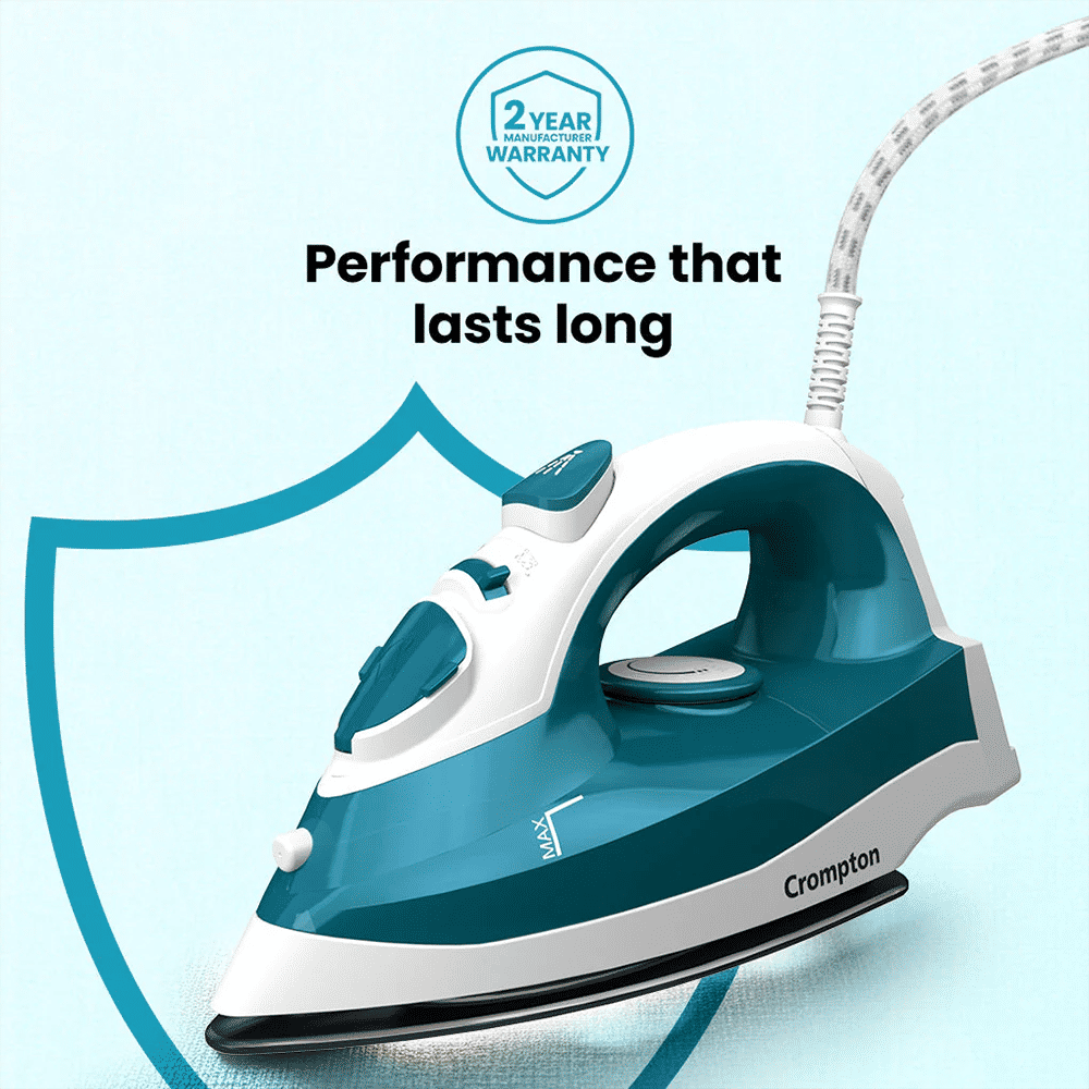 Crompton FabriMax Neo 1250 Watts 200ml Steam Iron (6 Fabric Settings, White & Teal) Crompton FabriMax Neo 1250 Watts 200ml Steam Iron (6 Fabric Settings, White & Teal)_12