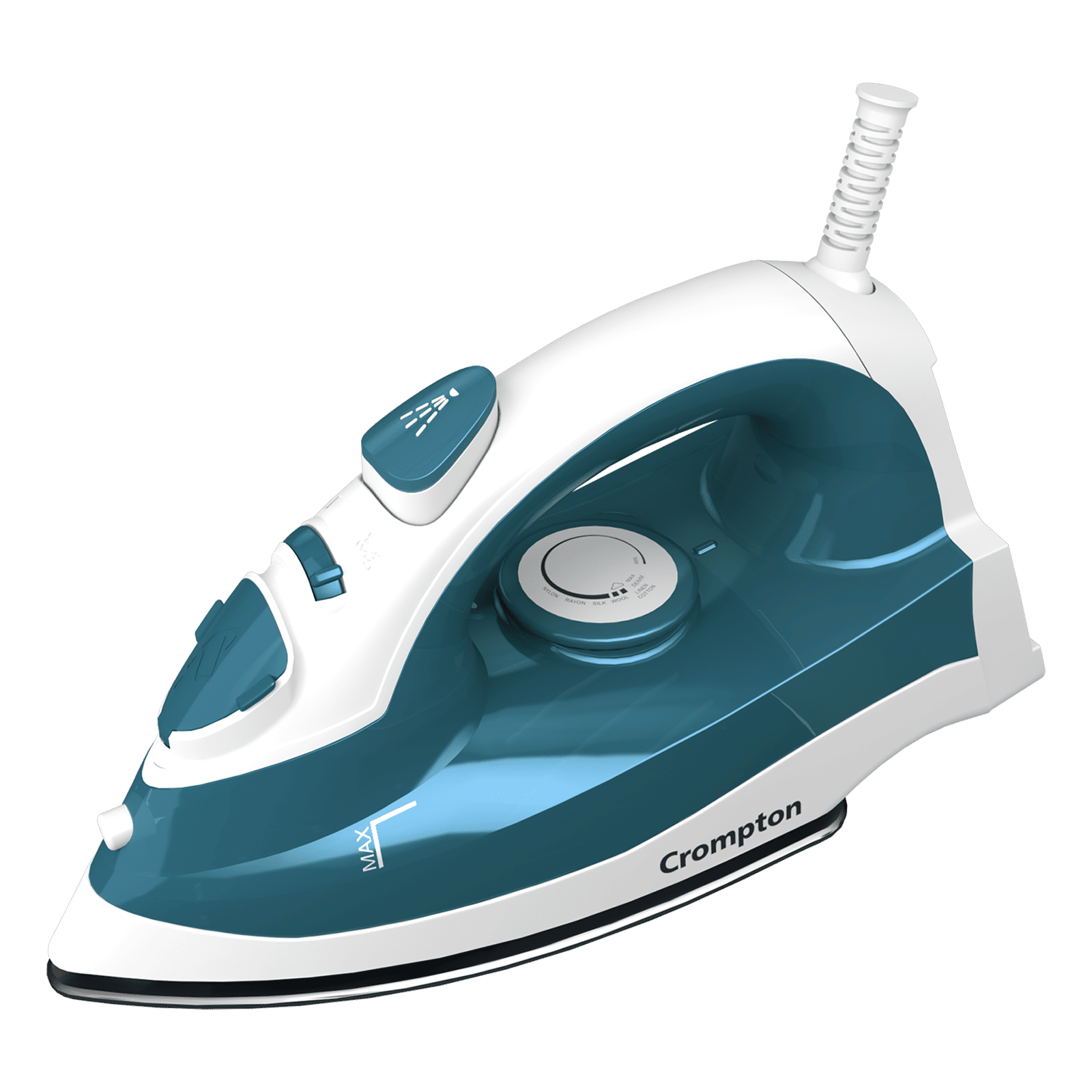 Crompton FabriMax Neo 1250 Watts 200ml Steam Iron (6 Fabric Settings, White & Teal) Crompton FabriMax Neo 1250 Watts 200ml Steam Iron (6 Fabric Settings, White & Teal)_5