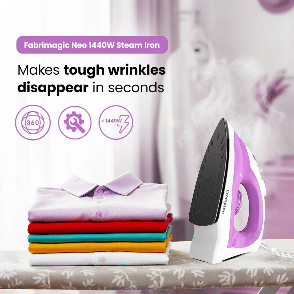 Crompton FabriMagic Neo 1440 Watts 200ml Steam Iron (6 Fabric Settings, White & Pink) Crompton FabriMagic Neo 1440 Watts 200ml Steam Iron (6 Fabric Settings, White & Pink)_7