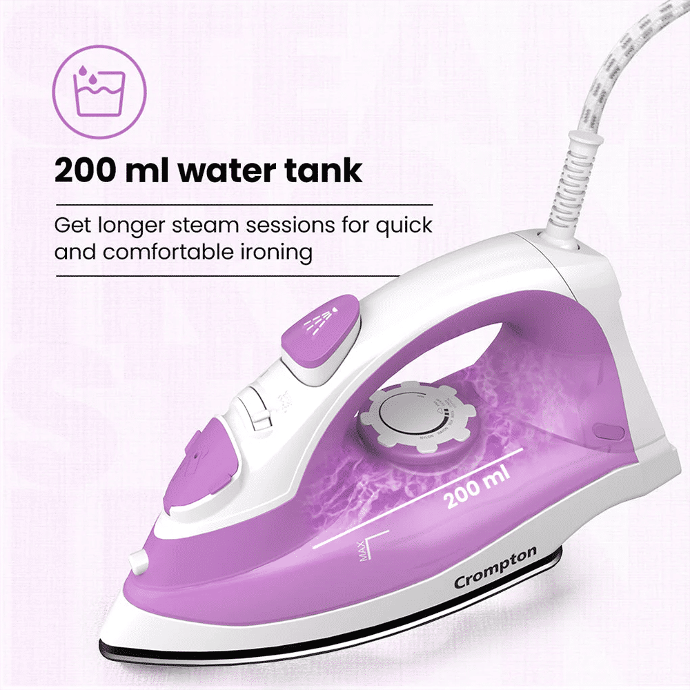 Crompton FabriMagic Neo 1440 Watts 200ml Steam Iron (6 Fabric Settings, White & Pink) Crompton FabriMagic Neo 1440 Watts 200ml Steam Iron (6 Fabric Settings, White & Pink)_8