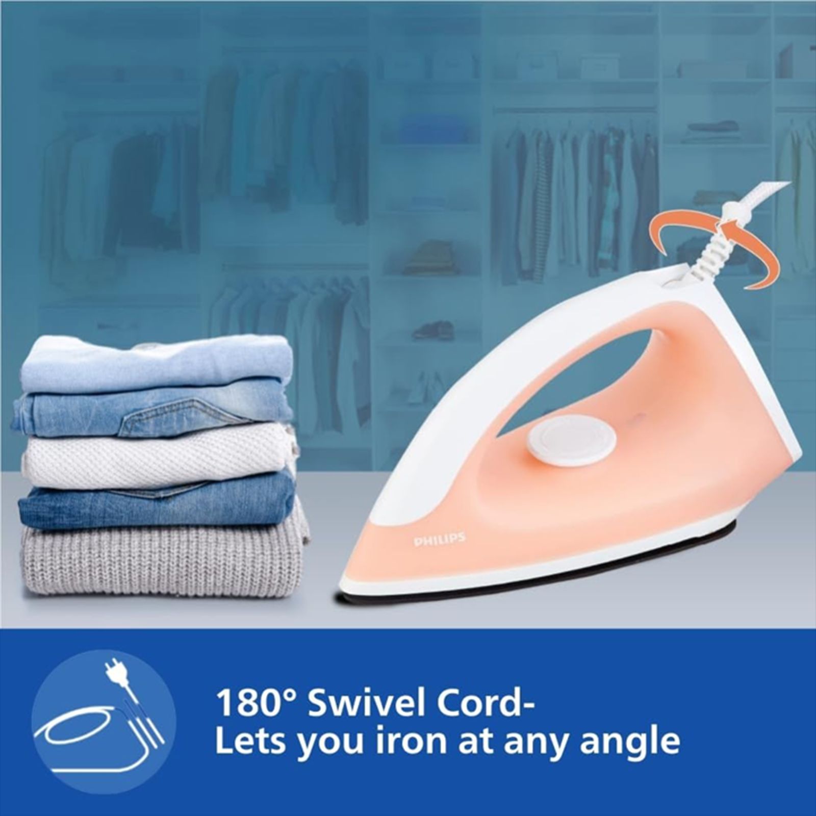 PHILIPS Classic 750 Watts Dry Iron (180 Degree Swivel Cord, Coral) PHILIPS Classic 750 Watts Dry Iron (180 Degree Swivel Cord, Coral)_4