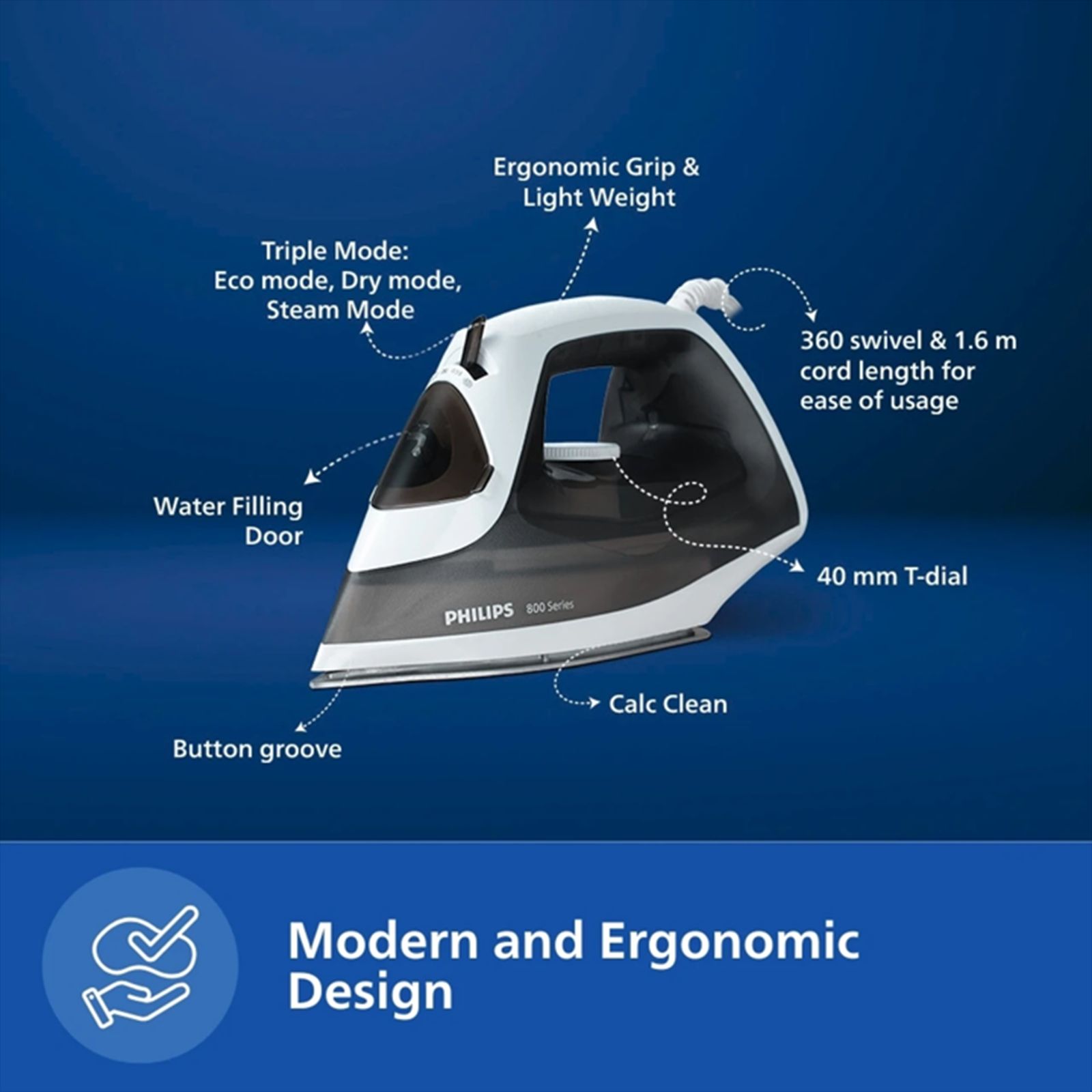 PHILIPS 800 Series 1250 Watts 170ml Steam Iron (Quick Calc Clean, Black) PHILIPS 800 Series 1250 Watts 170ml Steam Iron (Quick Calc Clean, Black)_2