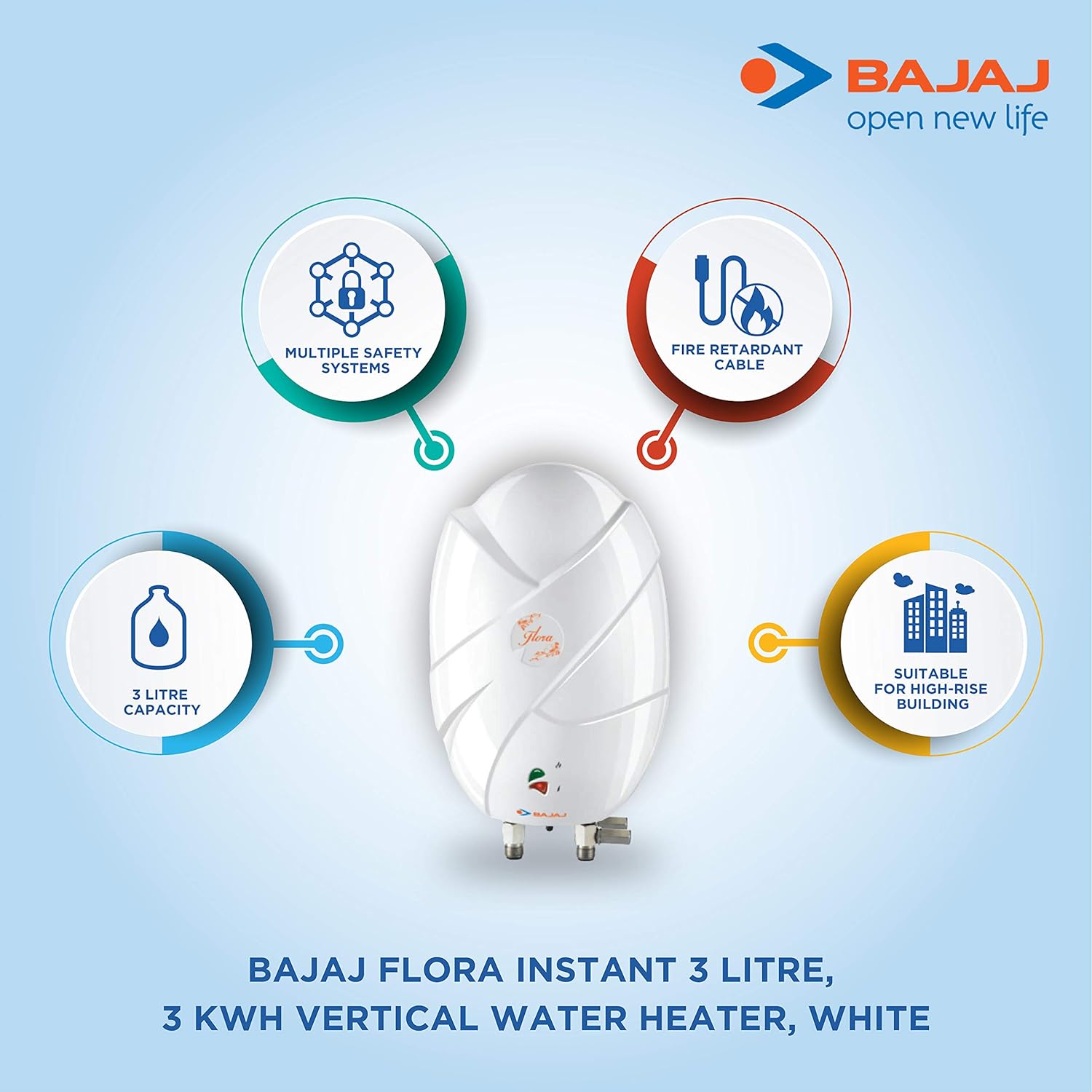 BAJAJ Flora 3 Litre 4 Star Vertical Instant Geyser with Swirl Flow Technology (White)_7
