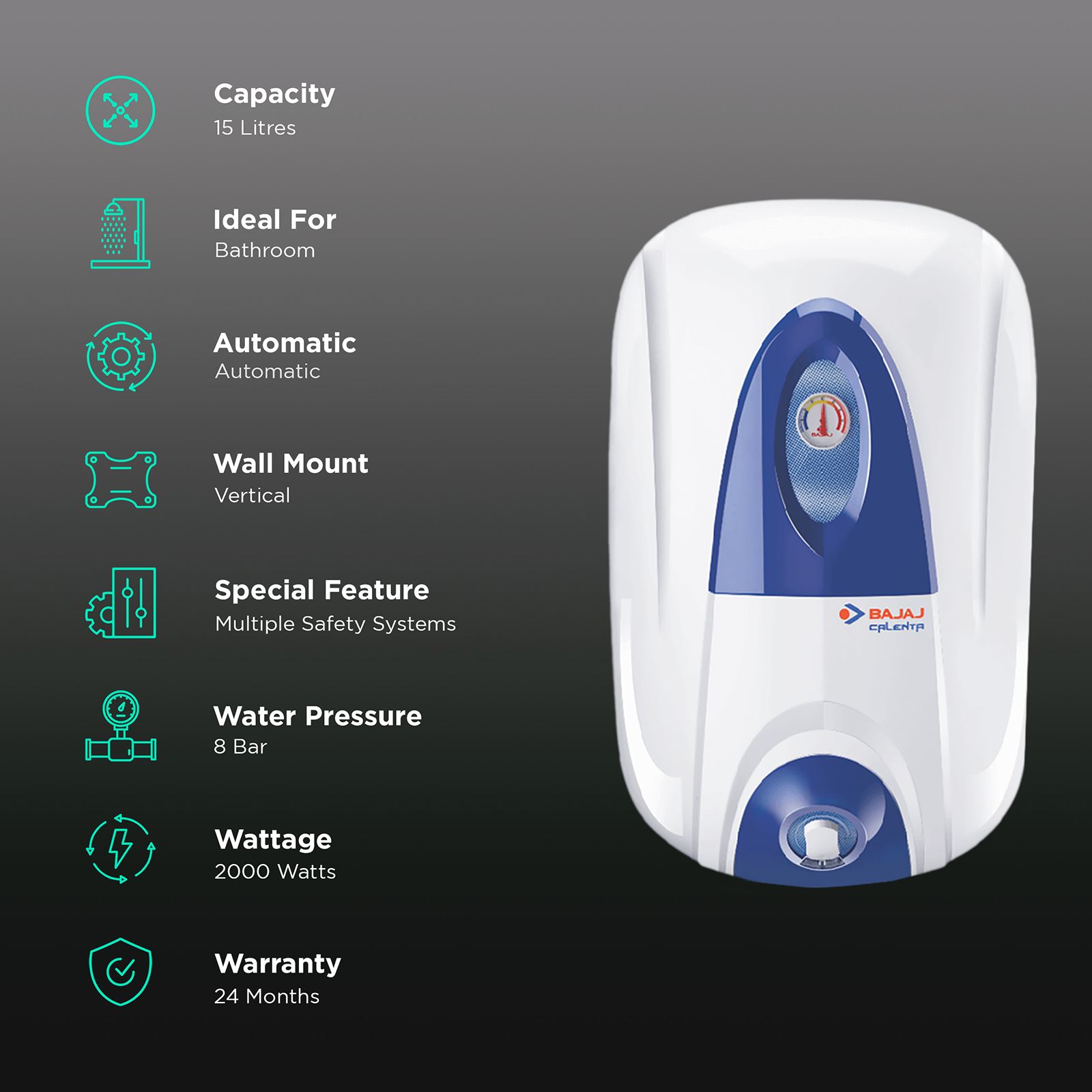BAJAJ Calenta 15 Litre 5 Star Vertical Storage Geyser with Titanium Armour Technology (White) BAJAJ Calenta 15 Litre 5 Star Vertical Storage Geyser with Titanium Armour Technology (White)_3