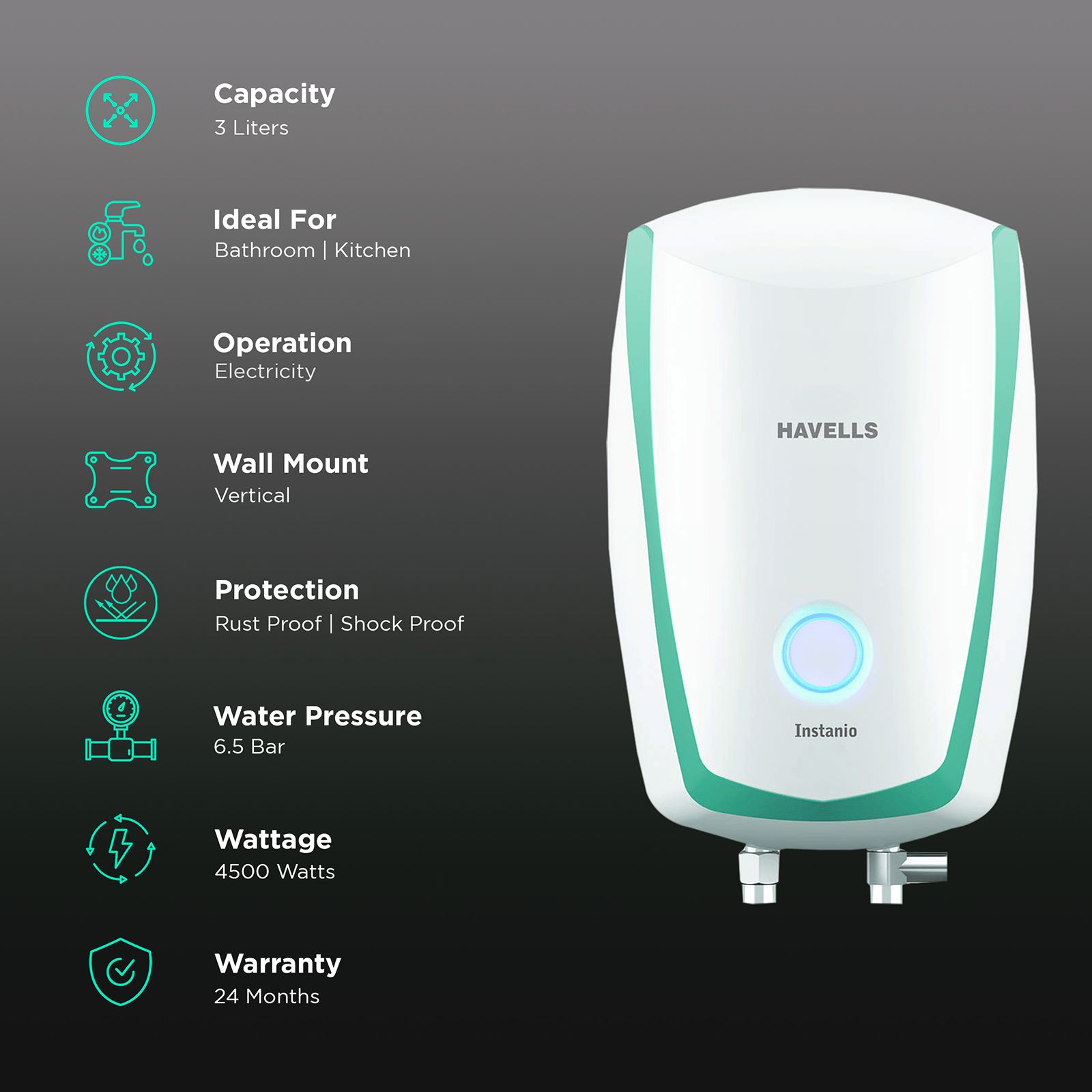 HAVELLS Instanio 3 Litres Instant Water Geyser (4500 Watts, GHWAIBPWB003, White/Blue) HAVELLS Instanio 3 Litres Instant Water Geyser (4500 Watts, GHWAIBPWB003, White/Blue)_3